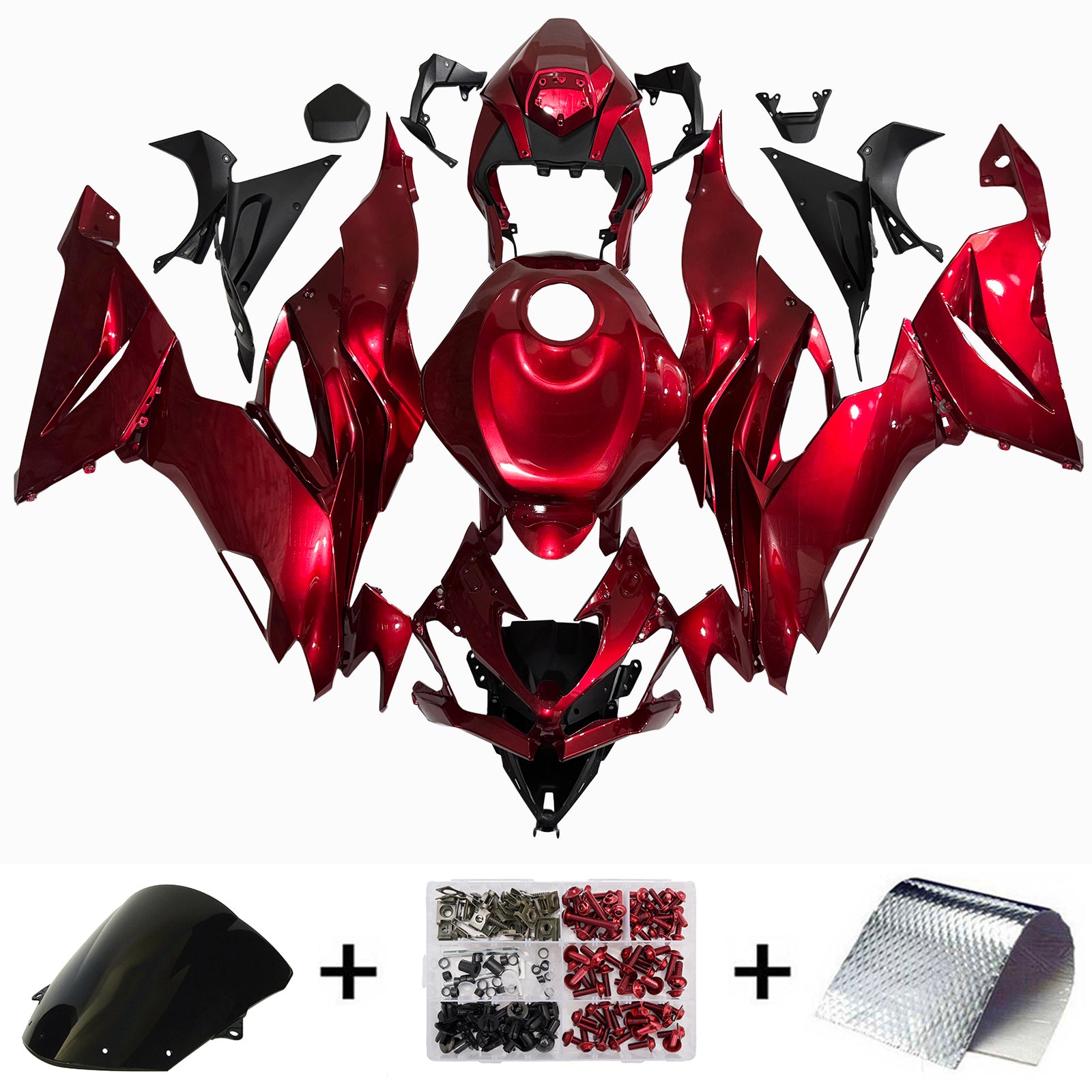 Amotopart 2019-2023 Kawasaki ZX6R Glossy Red Fairing Kit