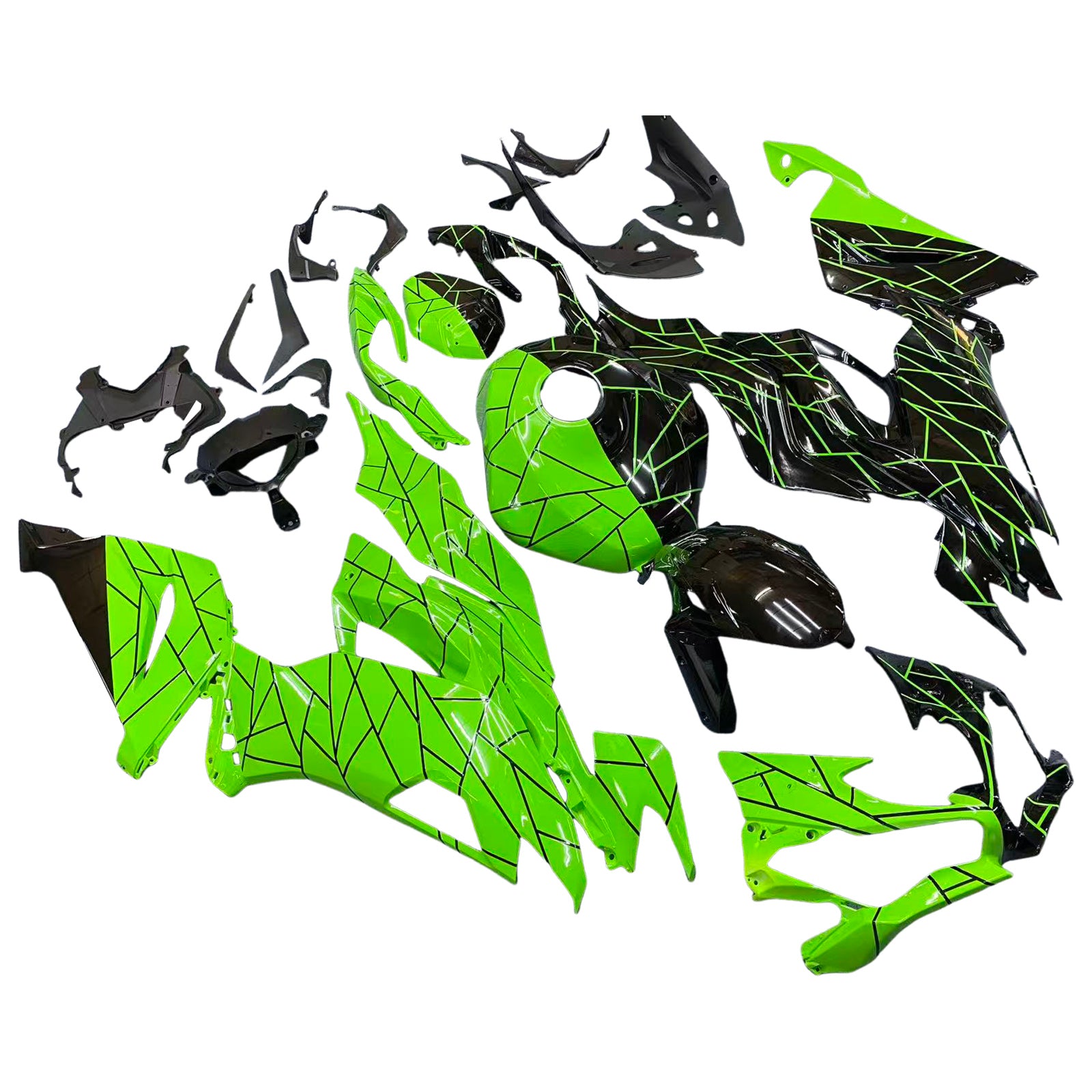 Amotopart 2019-2023 Kawasaki ZX6R Green Black Fairing Kit