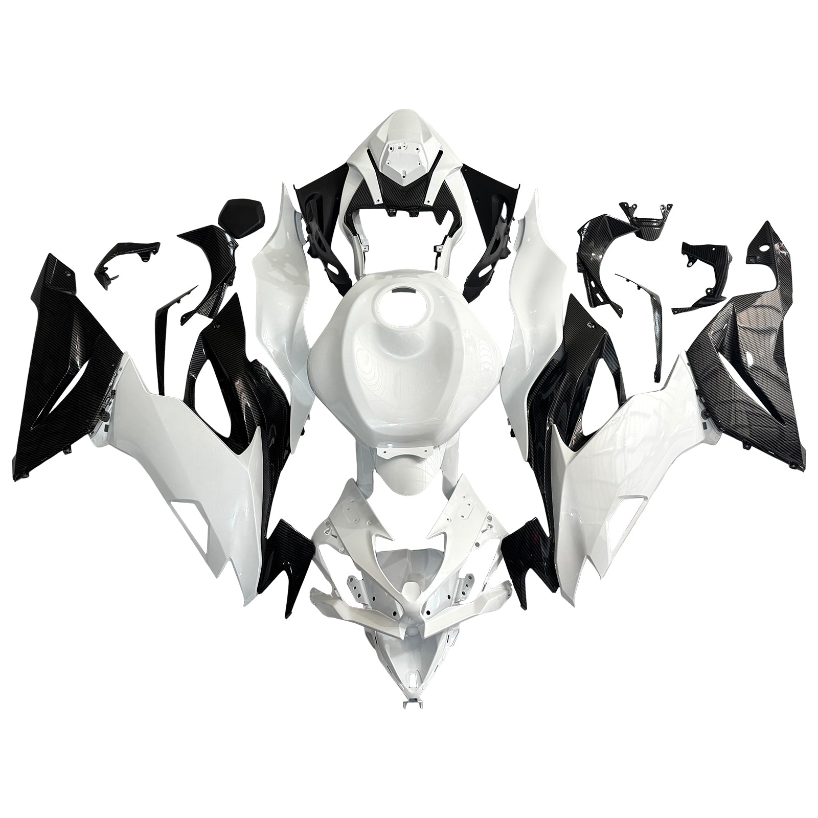 Amotopart 2019–2023 Kawasaki ZX6R Verkleidungsset in Schwarz, Perlweiß