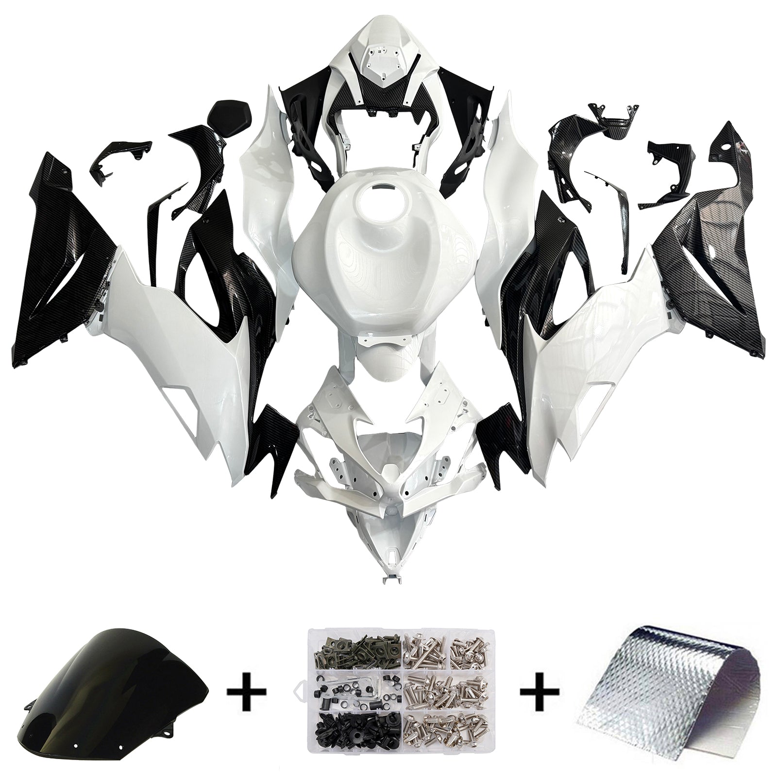 Amotopart 2019-2023 Kawasaki ZX6R Carbon Pearl White Fairing Kit