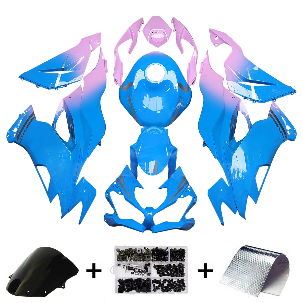 Amotopart 2019-2023 Kawasaki ZX-6R Blue Pink Fairing Kit