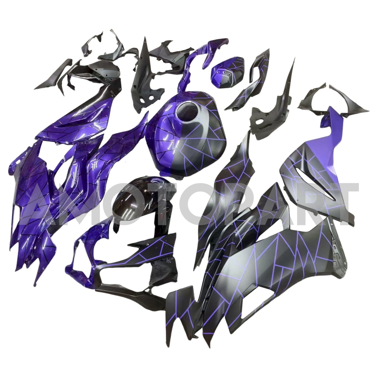 Amotopart 2019-2023 Kawasaki ZX6R Midnight Purple Matte Black Fairing Kit