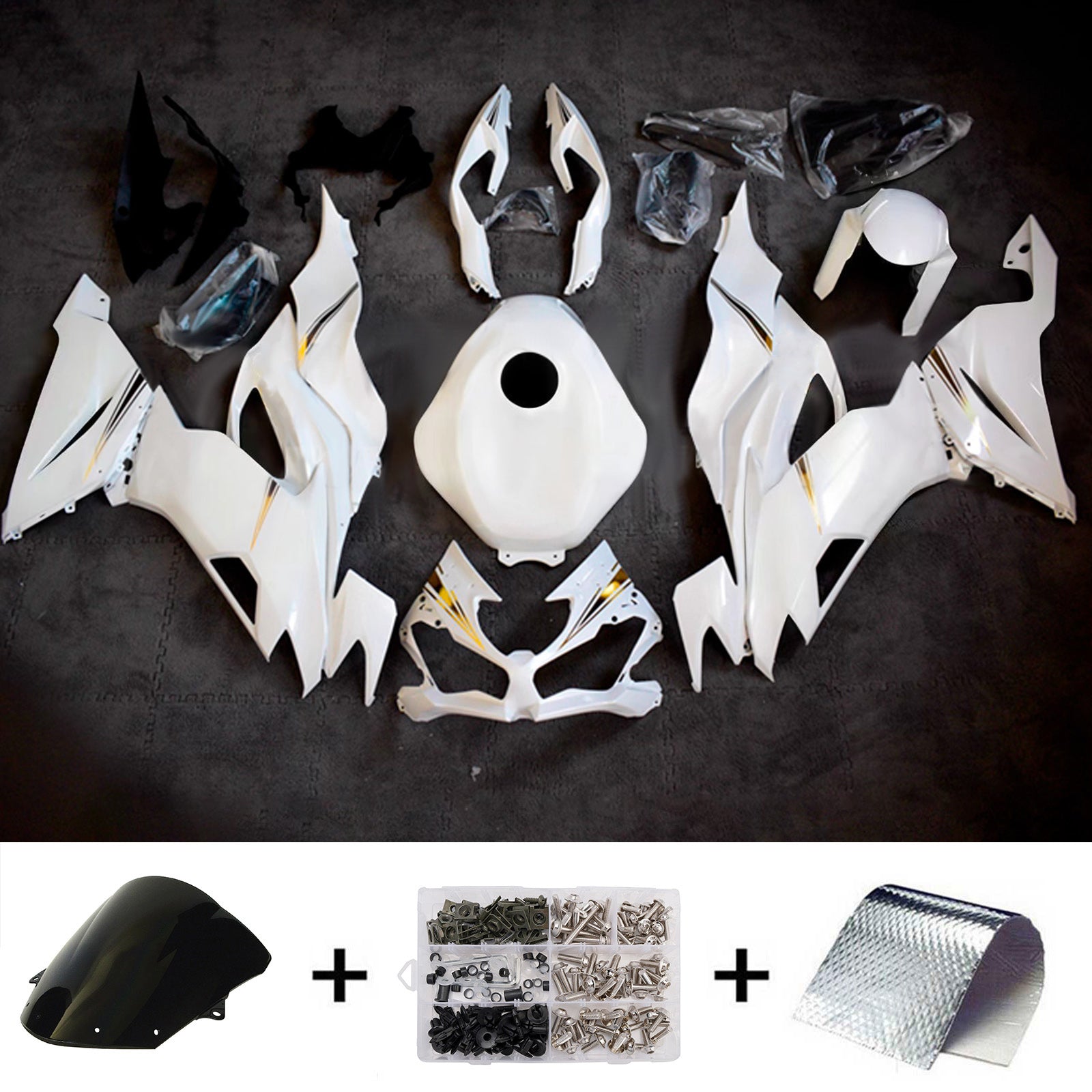 Amotopart 2019–2023 Kawasaki ZX6R Verkleidungsset in Weißgold