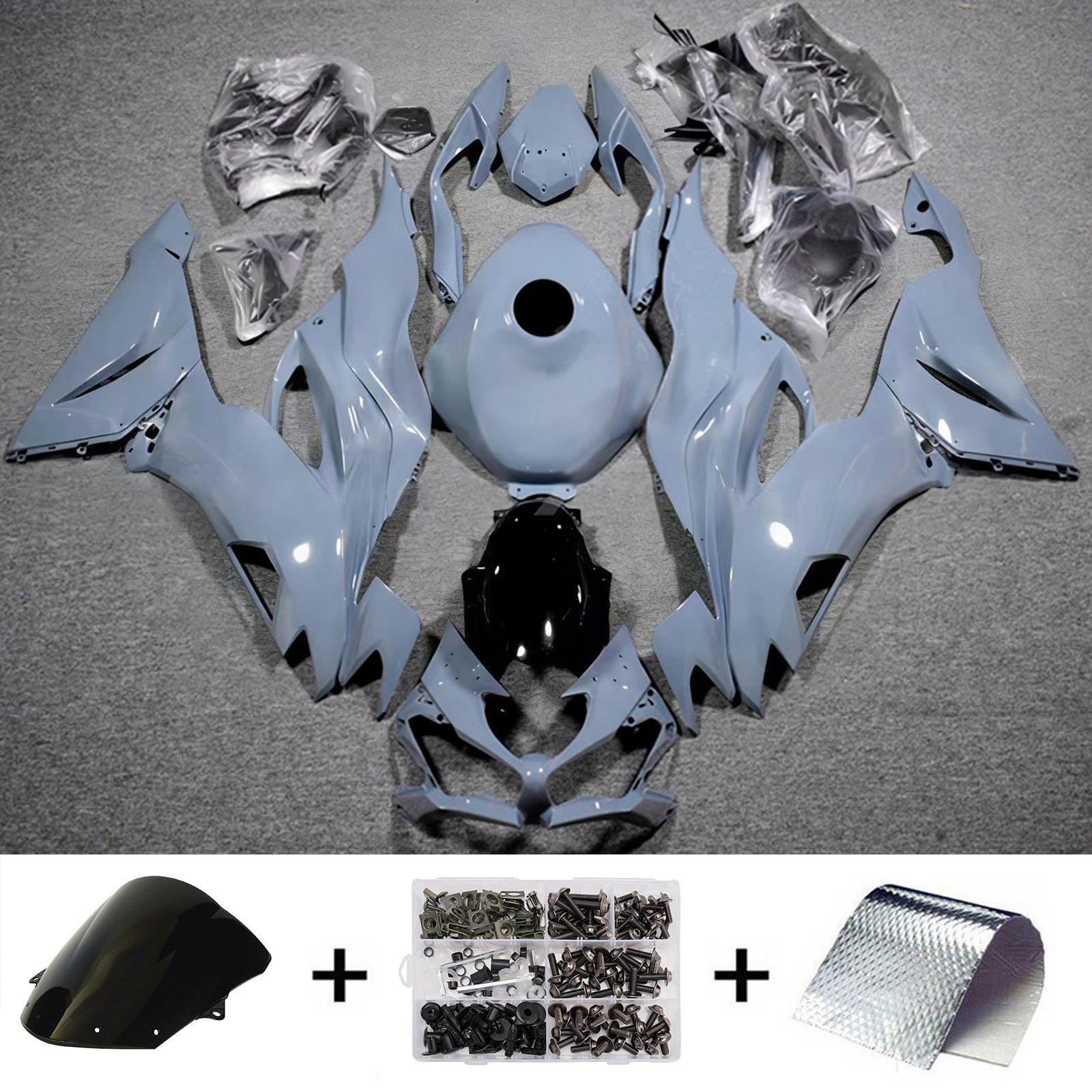 Amotopart 2019-2023 Kawasaki ZX6R Grey Yellow Fairing Kit