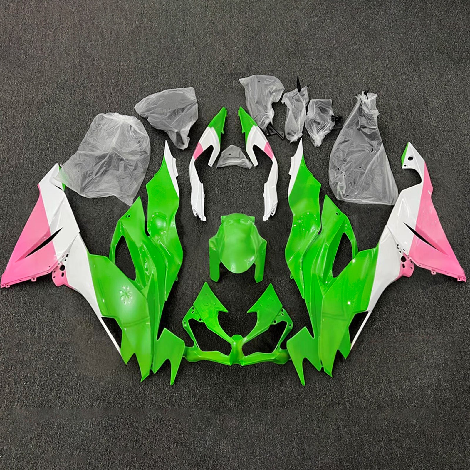 Kit de carénage Amotopart 2019-2023 Kawasaki ZX6R vert rose blanc
