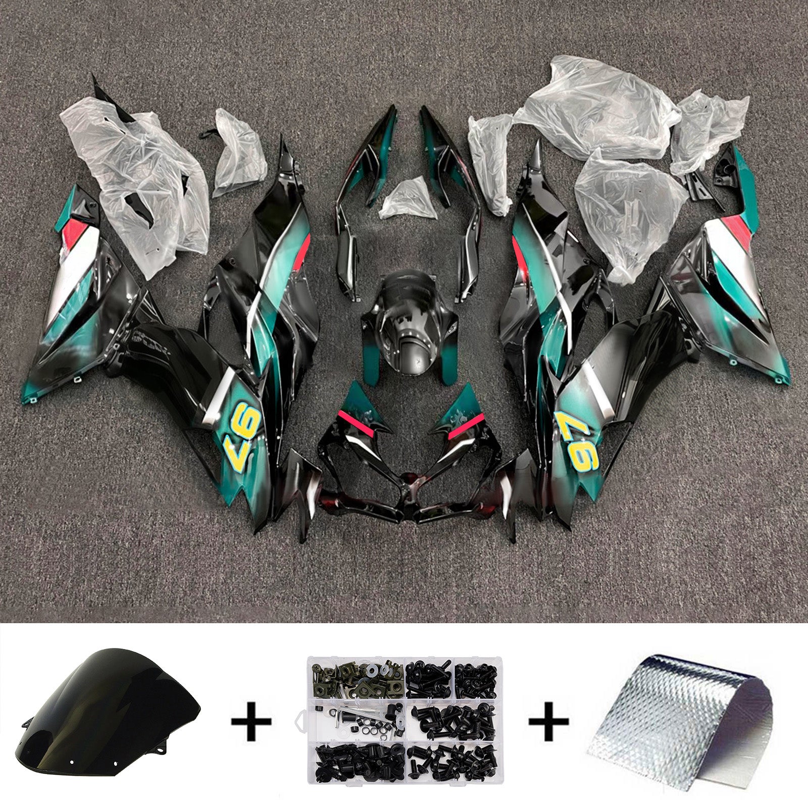 Kit carena Amotopart 2019-2023 Kawasaki ZX6R Verde Nero Bianco