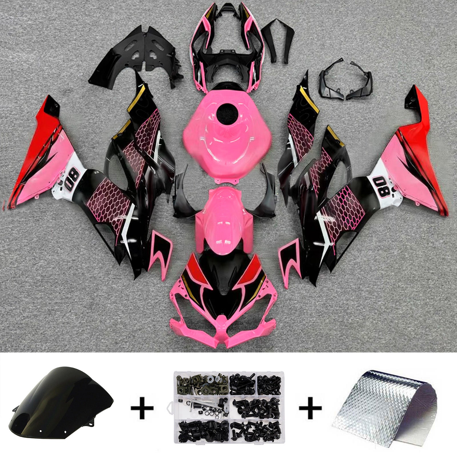 Amotopart 2019-2023 Kawasaki ZX6R Pink Sort Hvid Fairing Kit