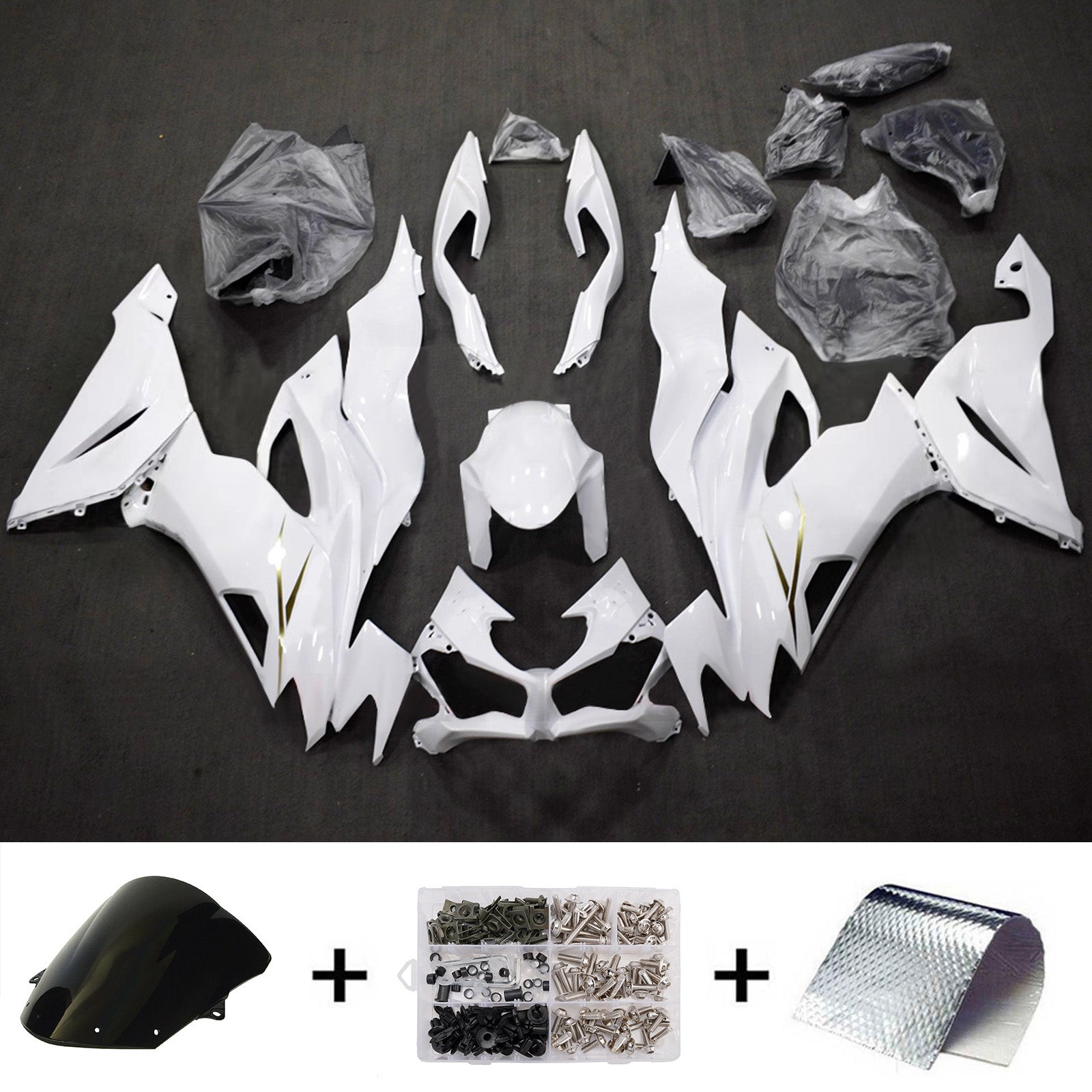 Amotopart 2019-2023 Kawasaki ZX6R ホワイトゴールド フェアリングキット