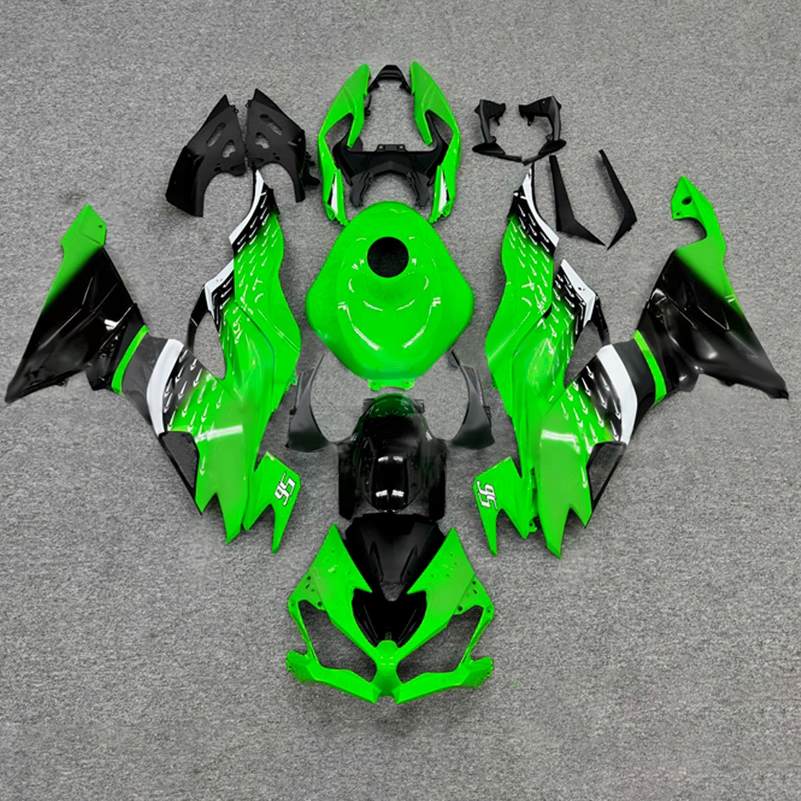Amotopart 2019-2023 Kawasaki ZX6R Grøn Sort Hvid Fairing Kit