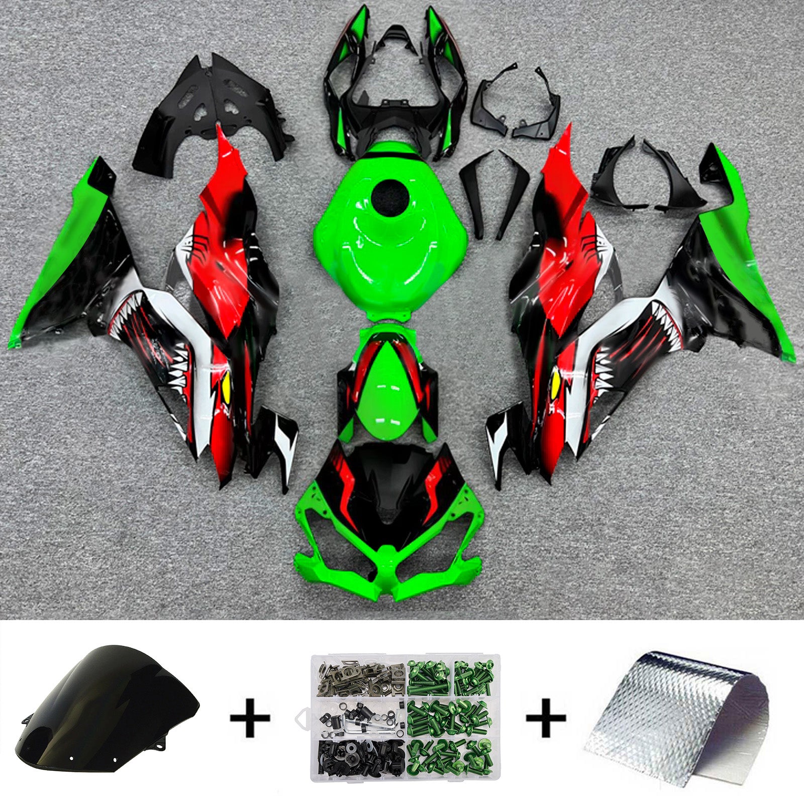 Amotopart 2019-2023 Kawasaki ZX6R Grøn Rød Sort Fairing Kit