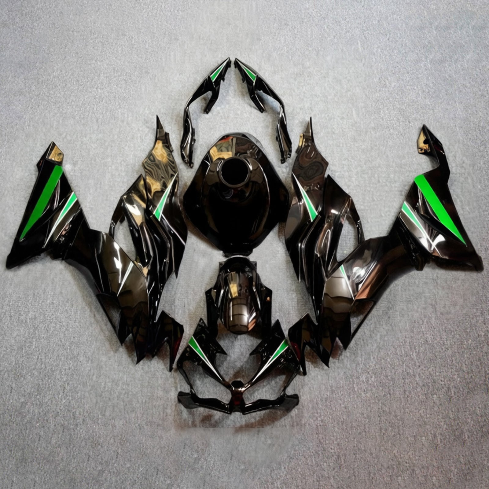 Amotopart 2019-2023 Kawasaki ZX6R Glossy Black Green Fairing Kit