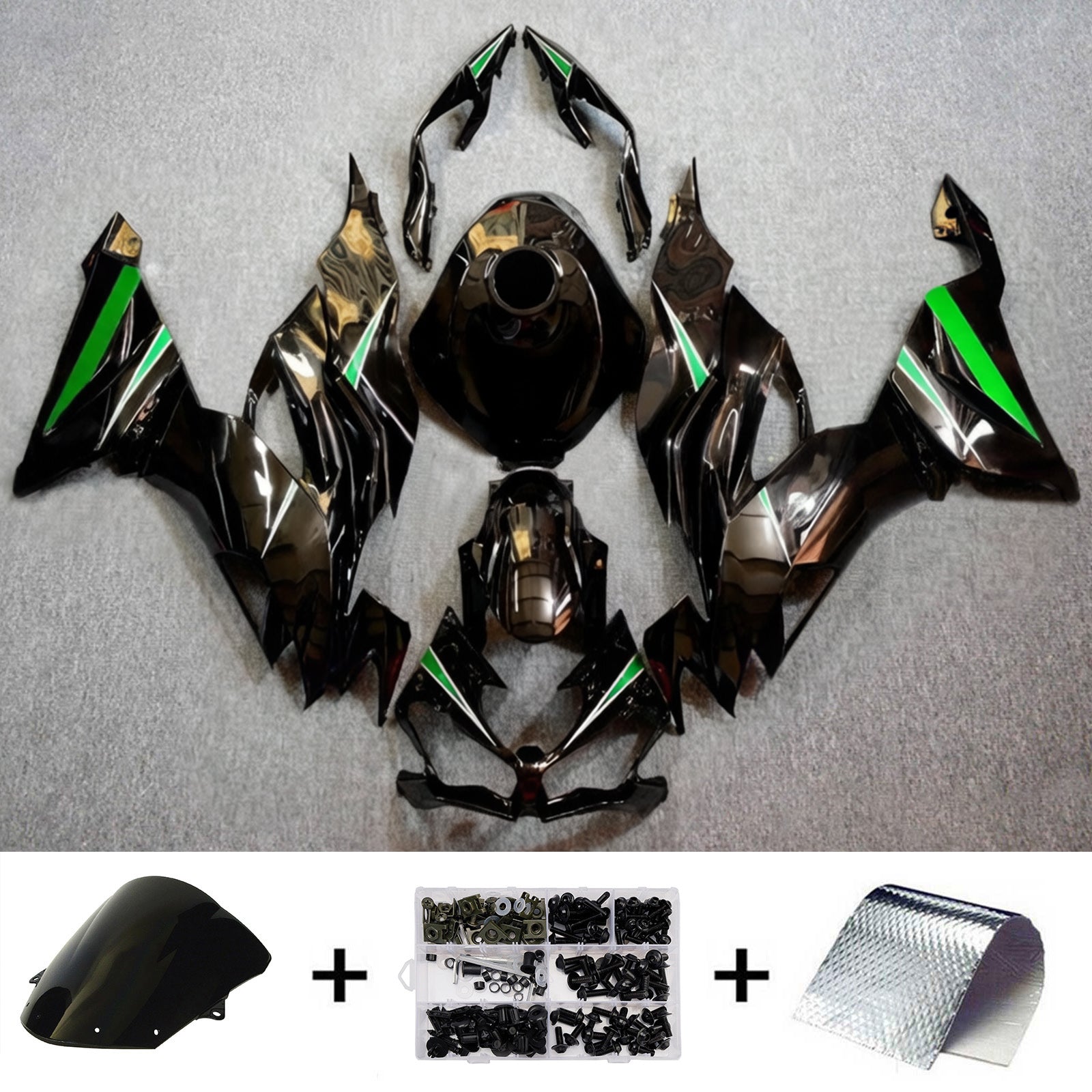 Amotopart 2019-2023 Kawasaki ZX6R Glossy Black Green Fairing Kit