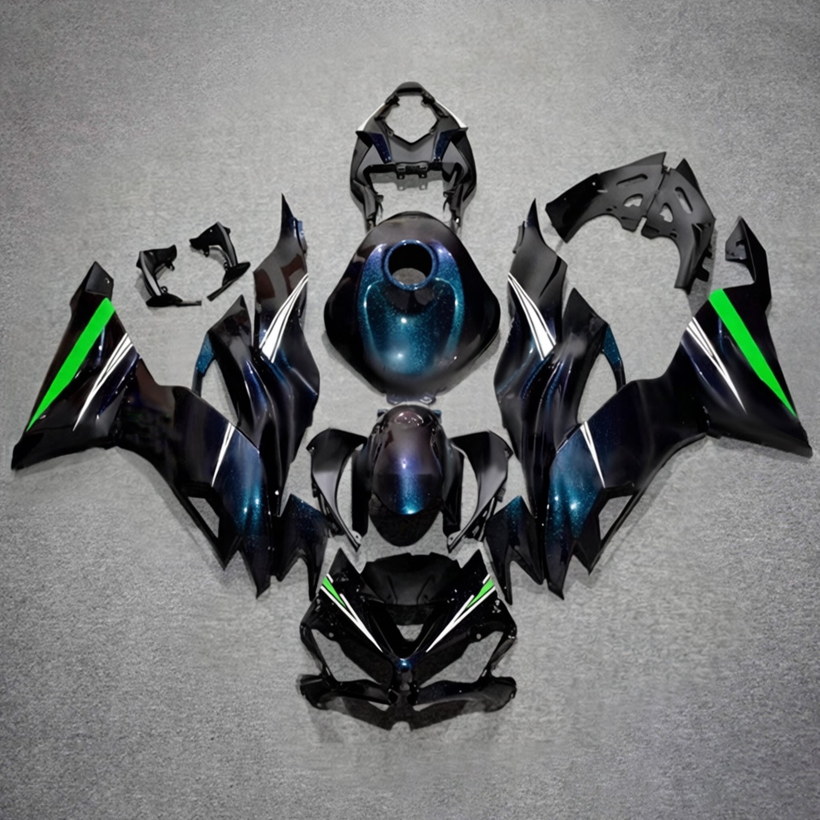 Amotopart 2019-2023 Kawasaki ZX6R Sort Blå Hvid Grøn Fairing Kit