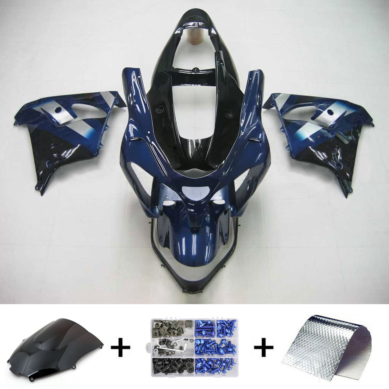 Amotopart Kawasaki 2002-2003 ZX9R Black Blue Fairing Kit