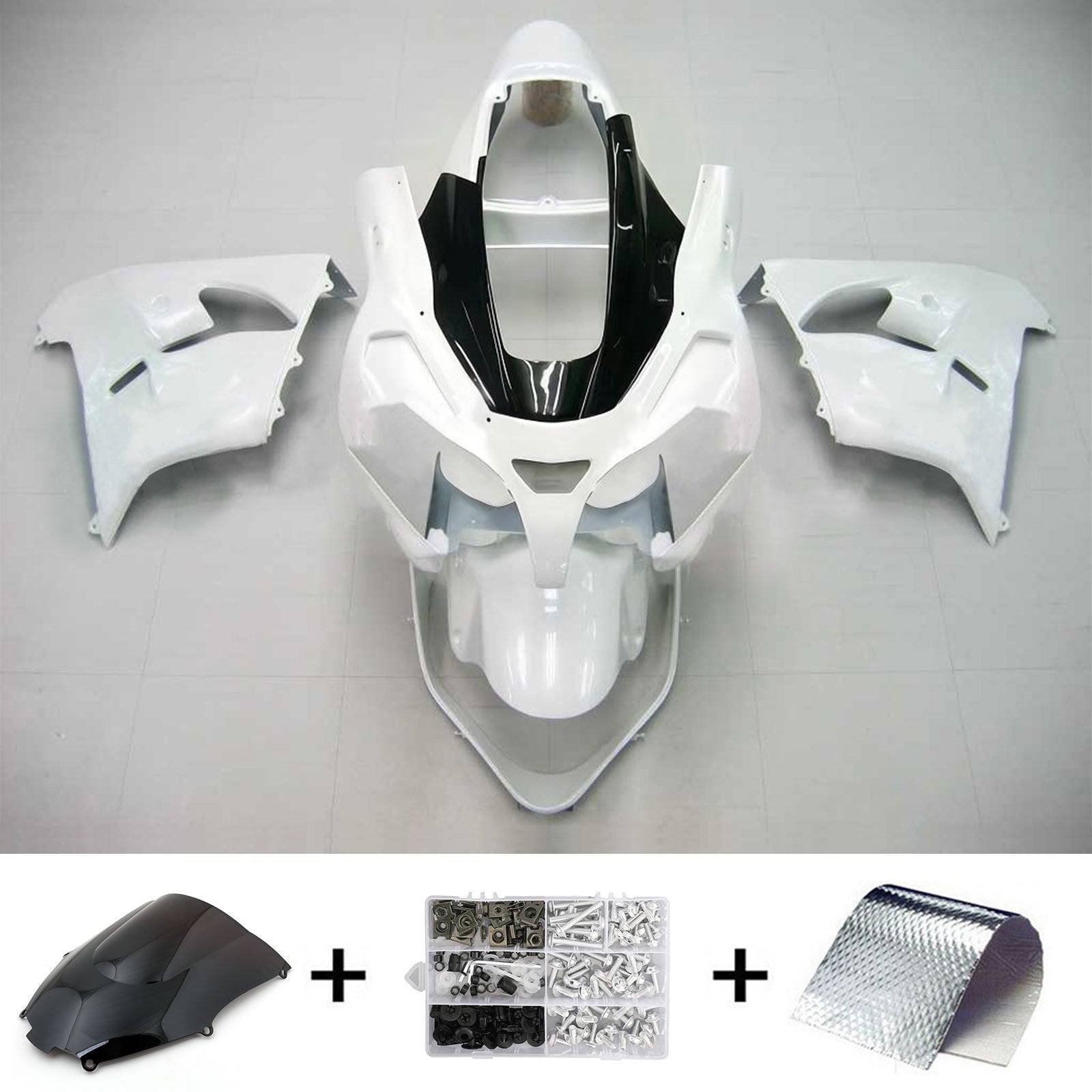 Amotopart Kawasaki 2002-2003 ZX9R White Black Fairing Kit