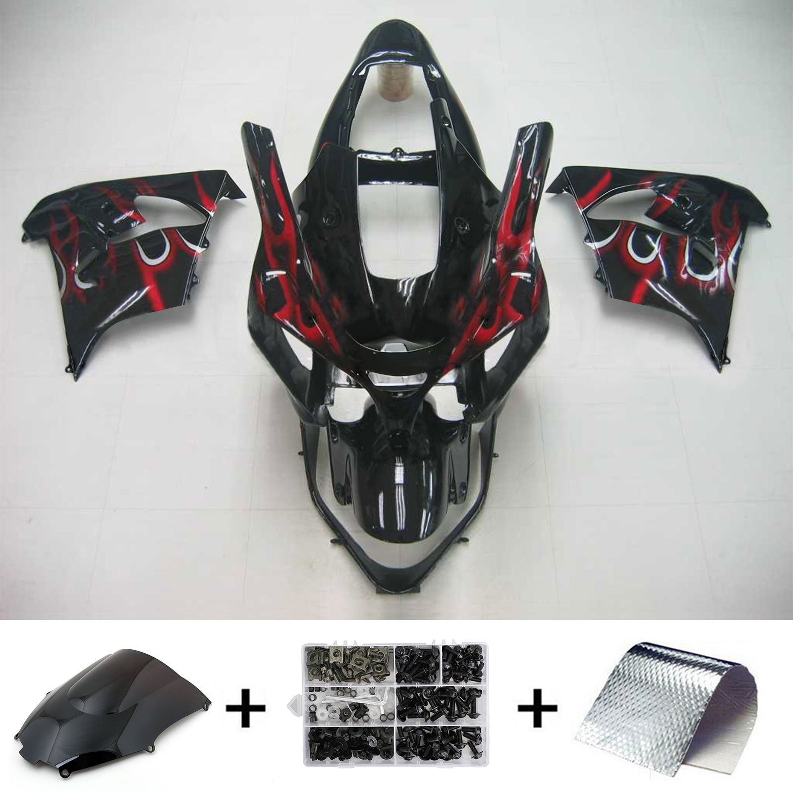 Amotopart Kawasaki 2002-2003 ZX9R Red Black Mix Fairing Kit