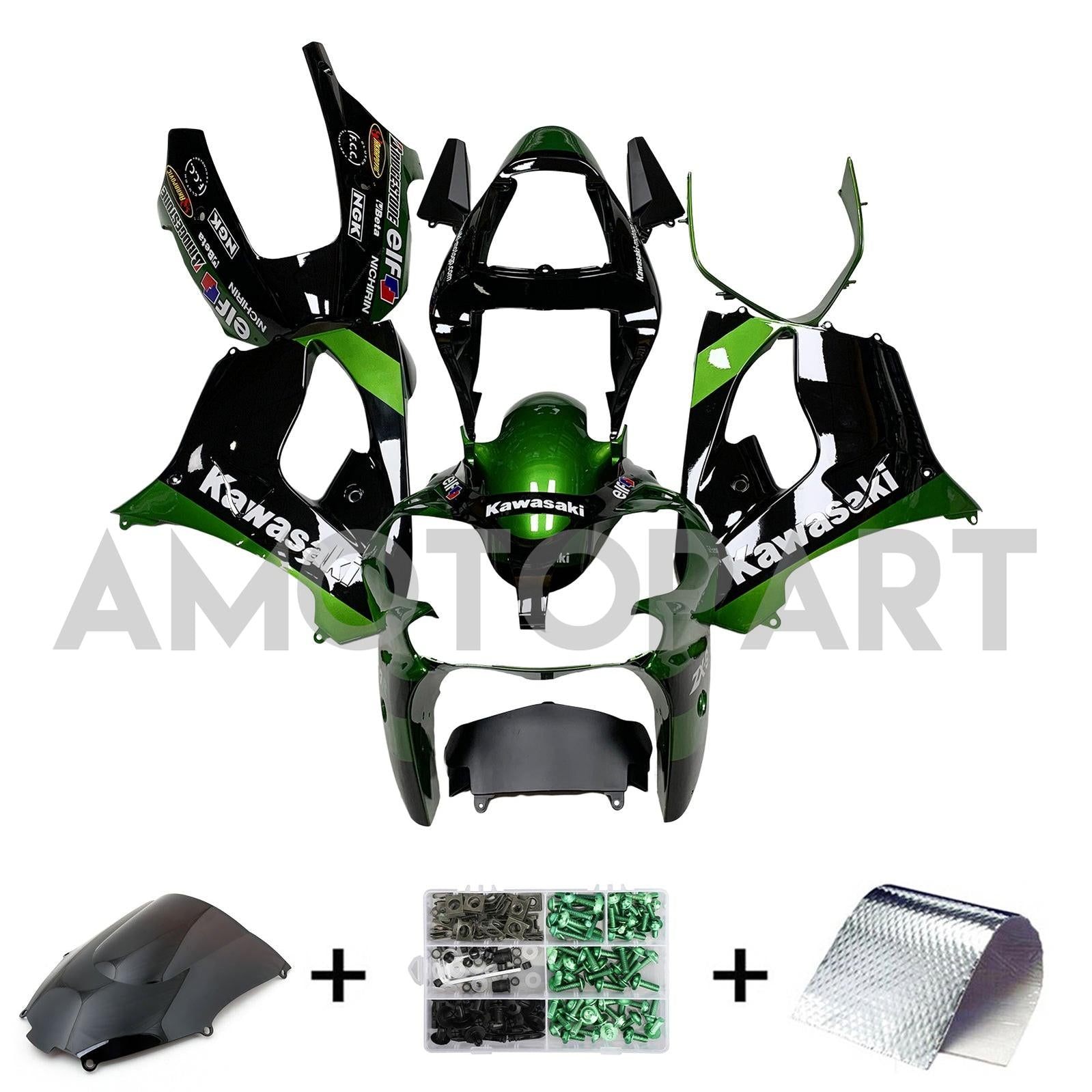 Amotopart Kawasaki 2002-2003 ZX9R Dark Green Black Fairing Kit