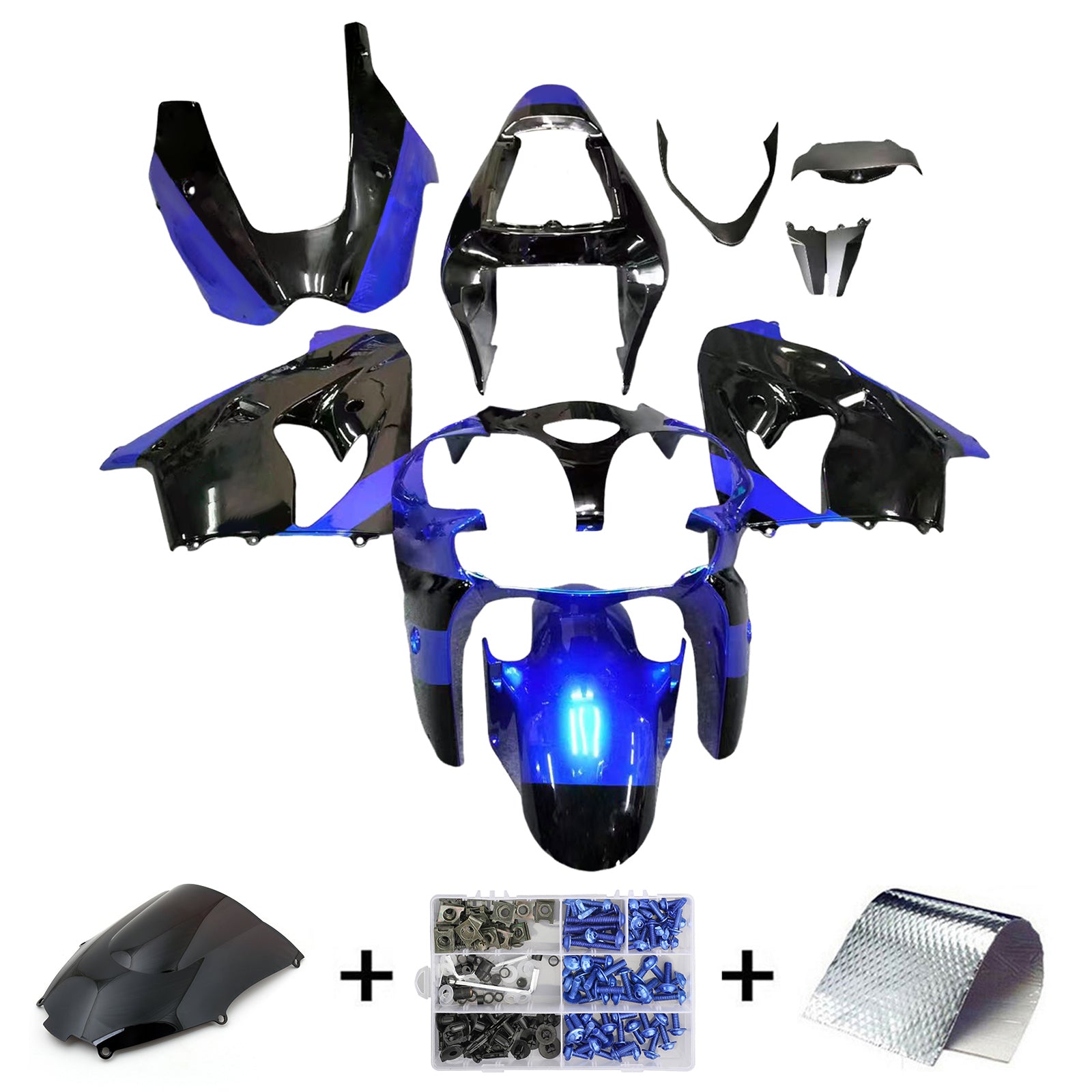 Amotopart 2002-2003 Kawasaki ZX9R Black & Blue Monster Style1 Fairing Kit