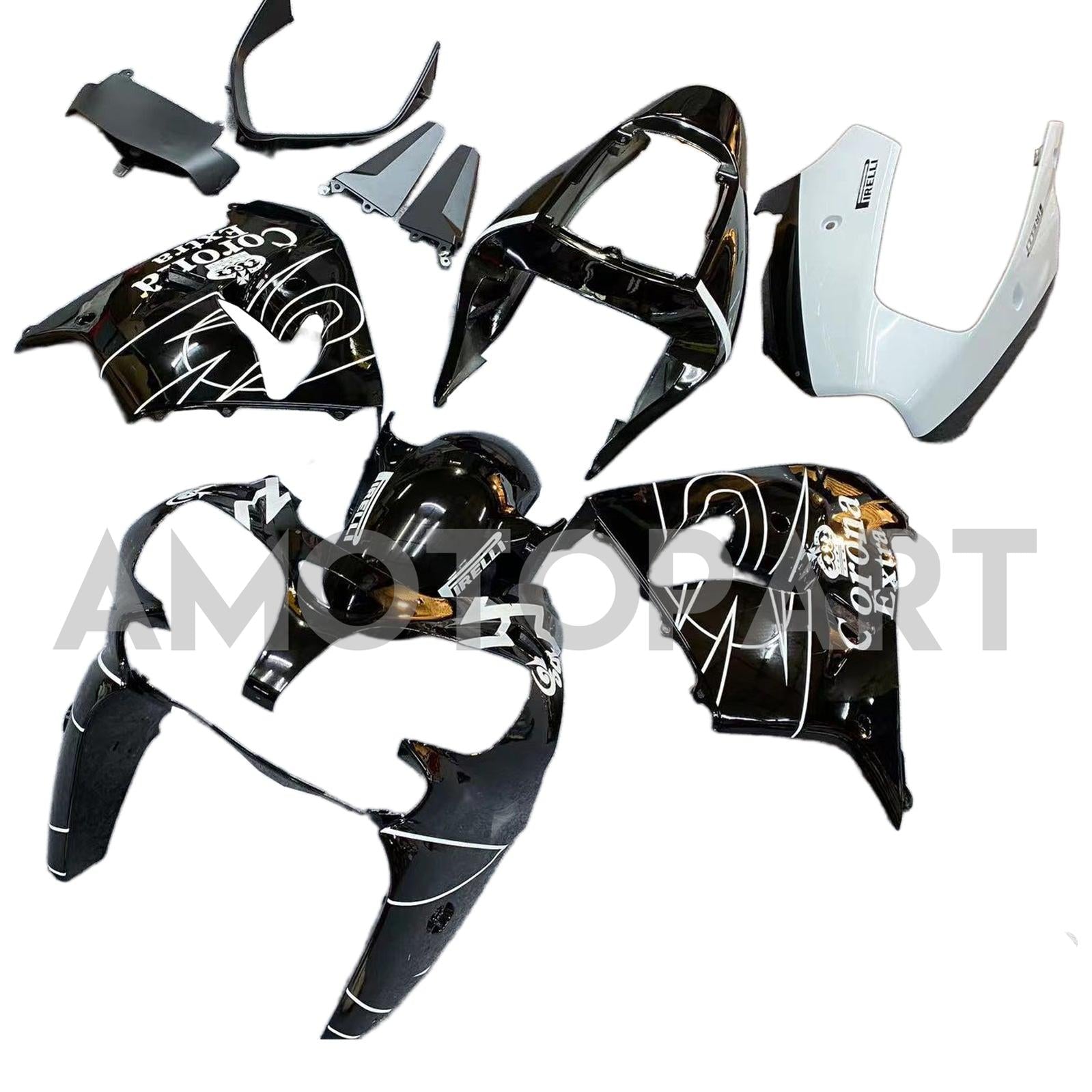 Amotopart 2002-2003 Kawasaki ZX9R Black & White Stripe Fairing Kit