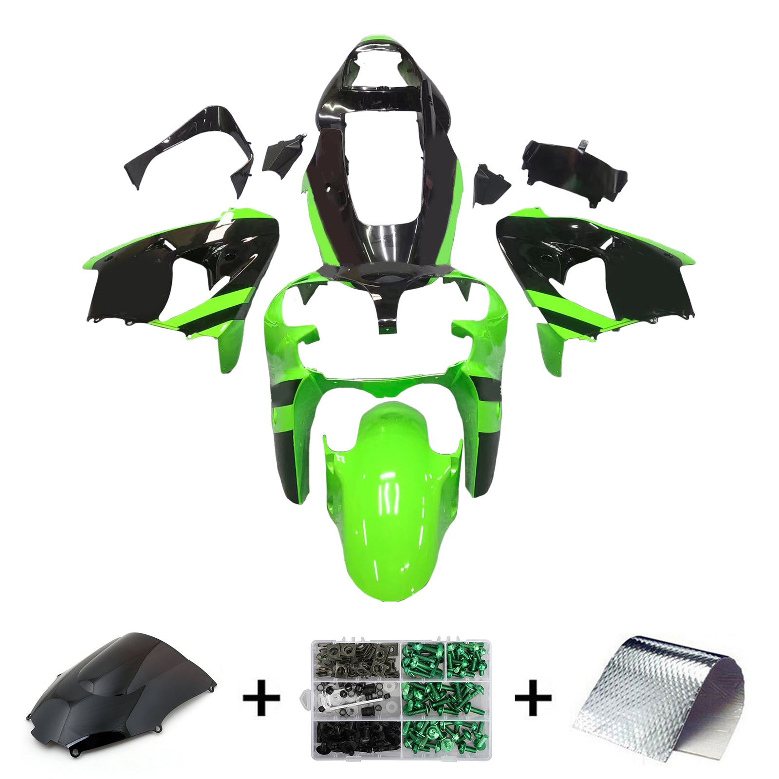 Amotopart 2002-2003 Kawasaki ZX9R Black & Green Monster Style 1 Fairing Kit