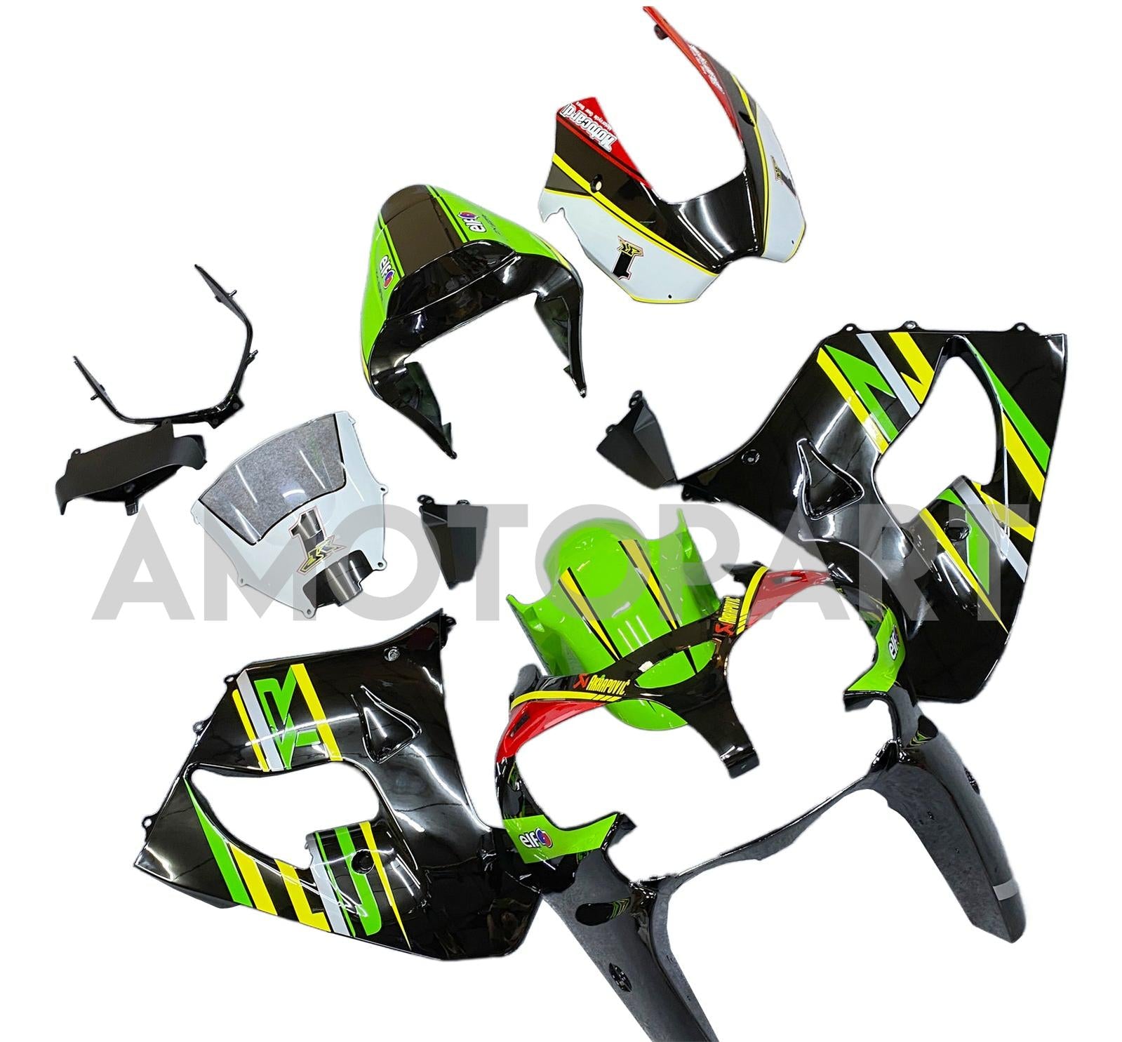 Amotopart 2002-2003 Kawasaki ZX9R Black & Green Style2 Fairing Kit