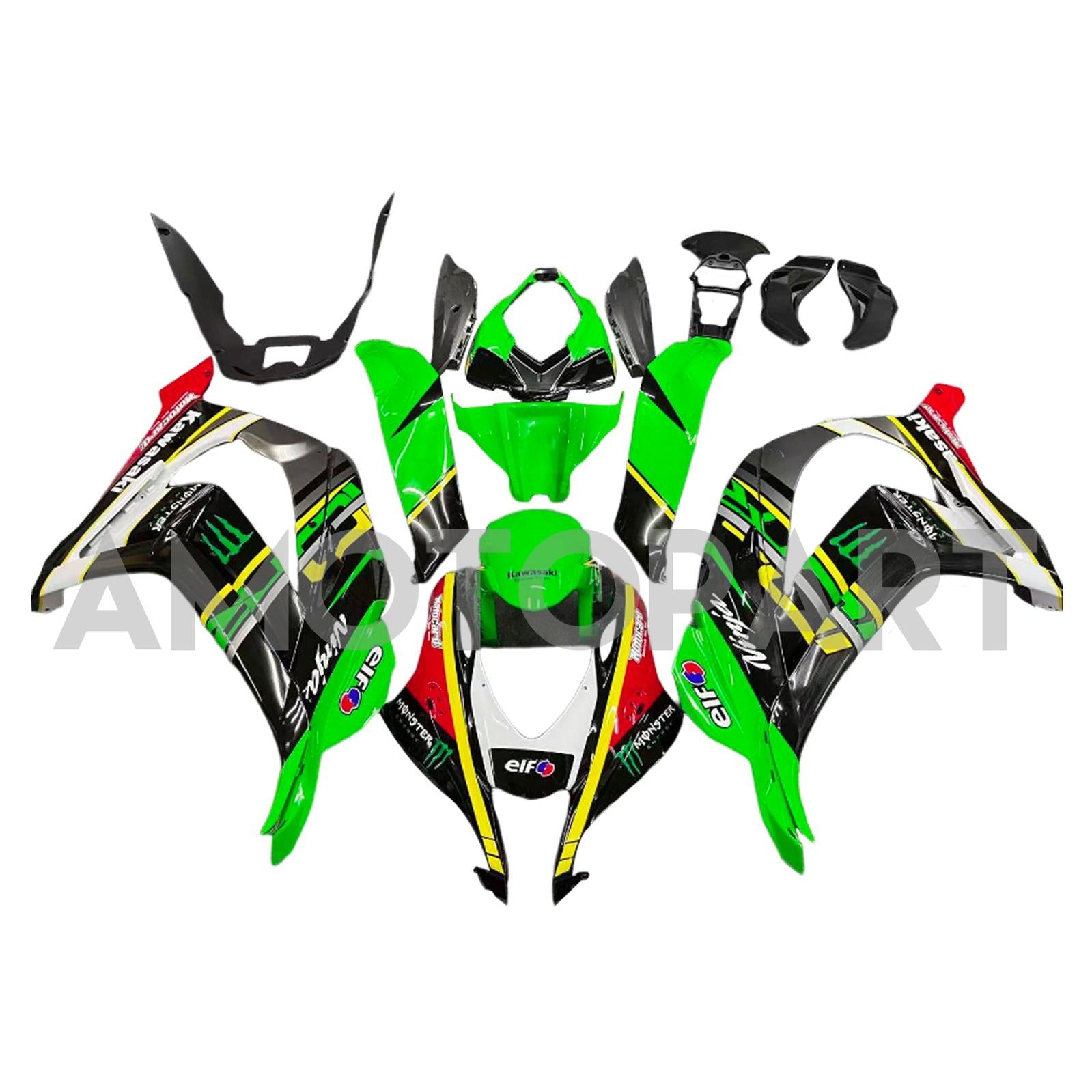 Amotopart Kawasaki 2016-2020 ZX10R Green Black Color Mix Fairing Kit