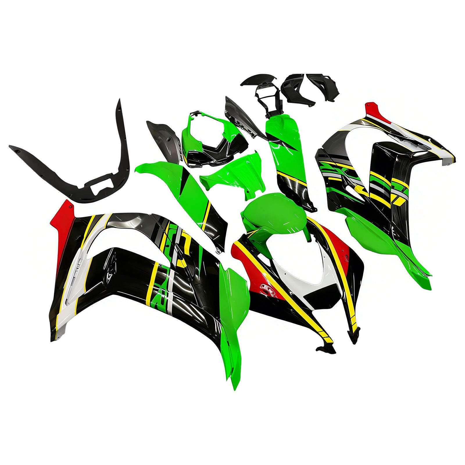 Amotopart Kawasaki 2016-2020 ZX10R Grøn Sort Farve Mix Fairing Kit