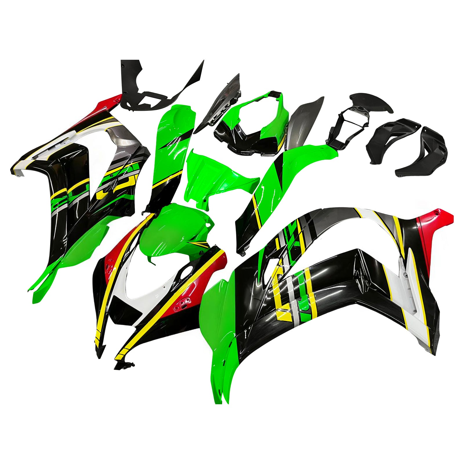 Amotopart Kawasaki 2016-2020 ZX10R Grøn Sort Farve Mix Fairing Kit