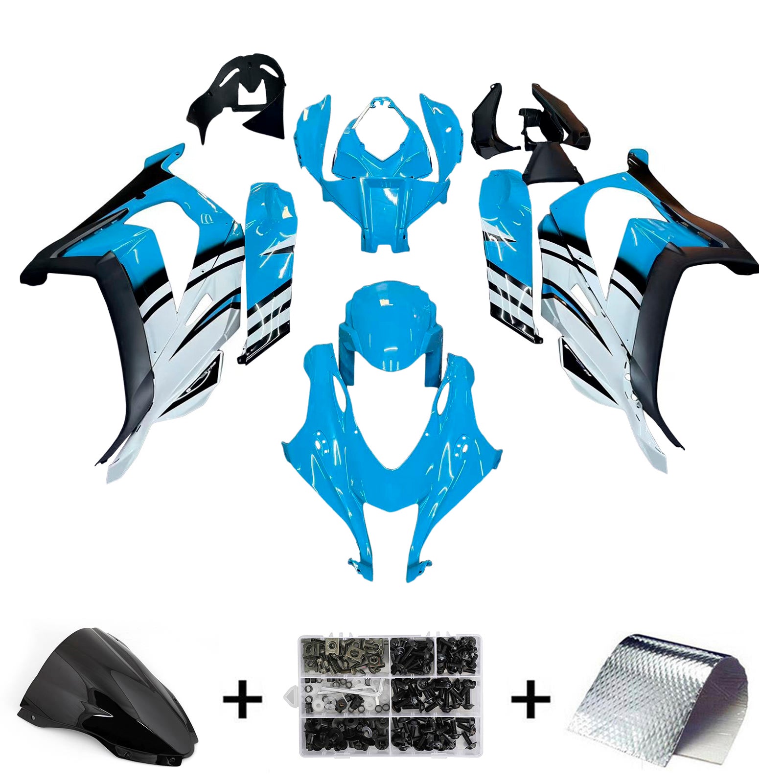 Amotopart Kawasaki 2016-2020 ZX10R Blue White Fairing Kit