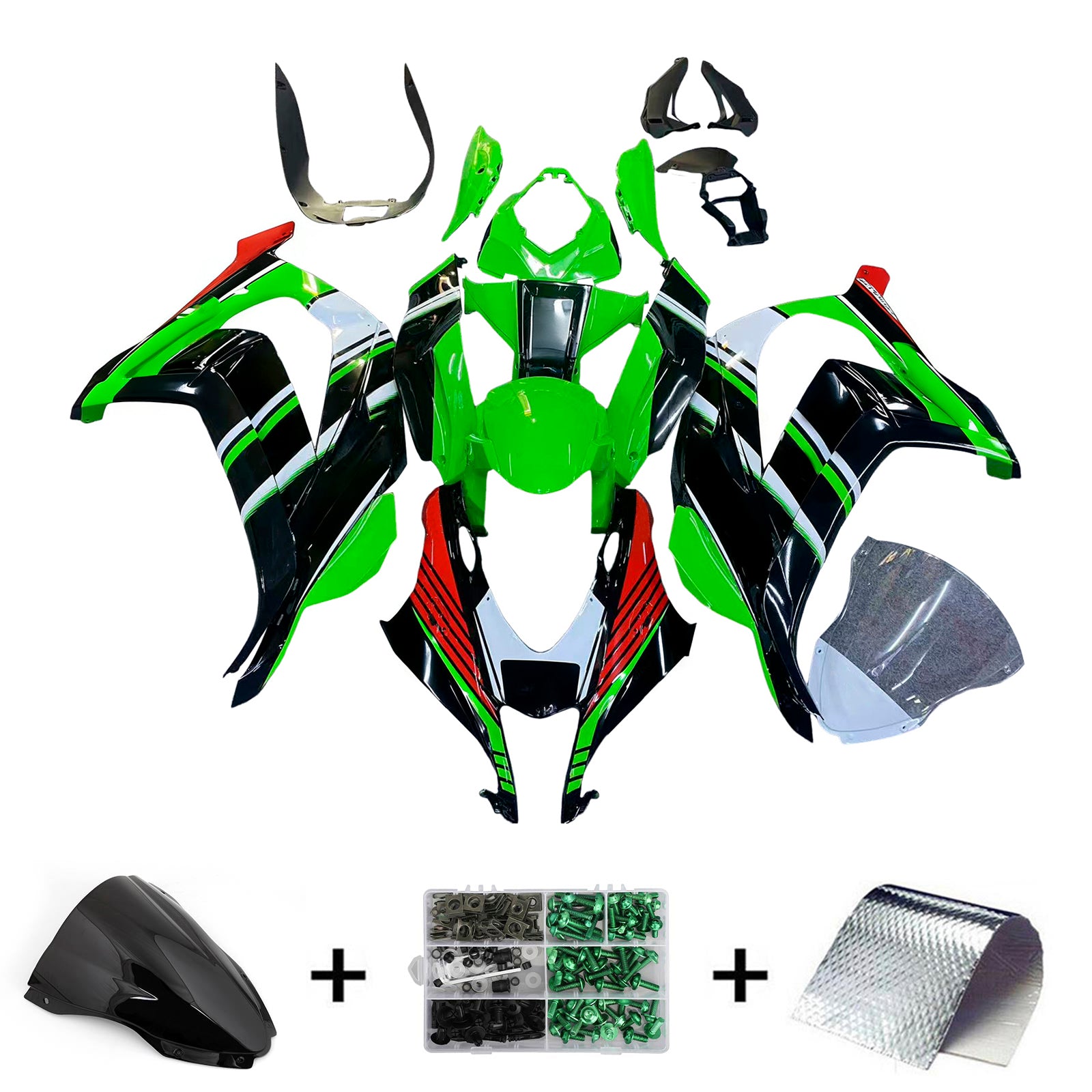 Amotopart Kawasaki 2016-2020 ZX10R Green Black Fairing Kit
