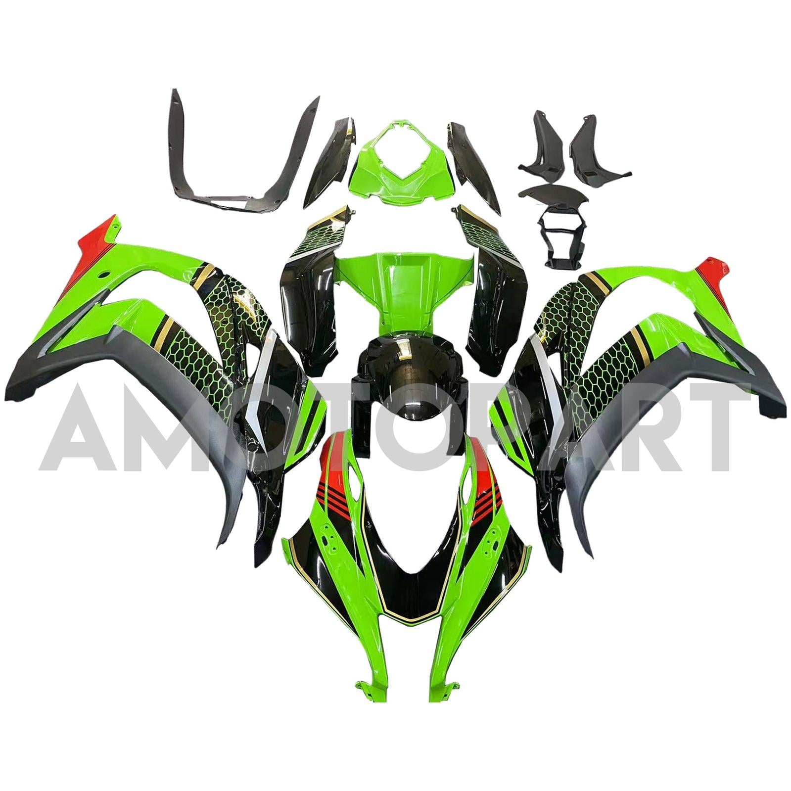 Amotopart Kawasaki 2016-2020 ZX10R Black&Green Style1 Fairing Kit