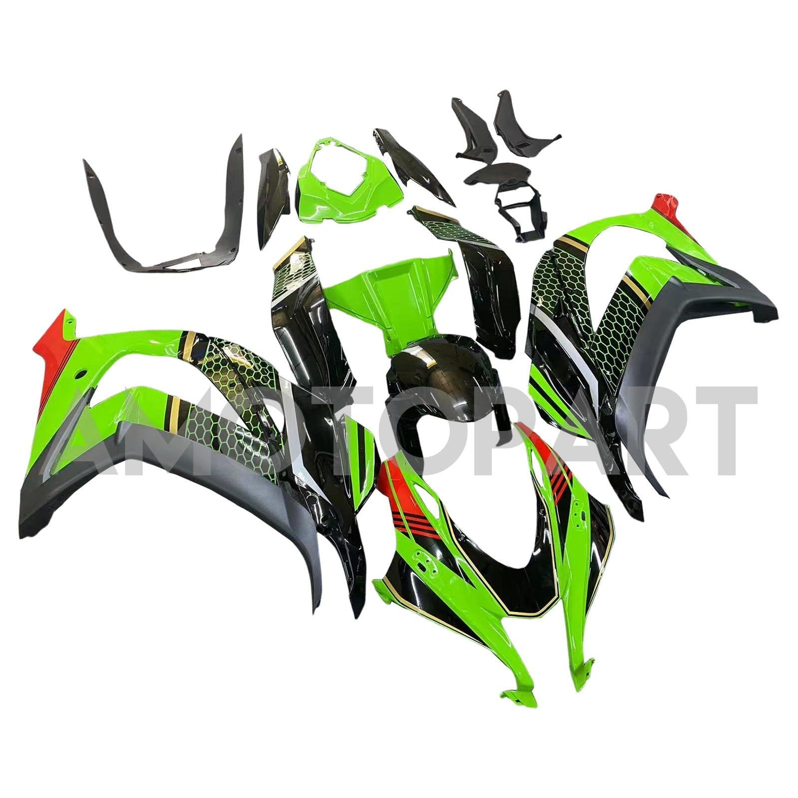 Amotopart Kawasaki 2016-2020 ZX10R Black&Green Style1 Fairing Kit