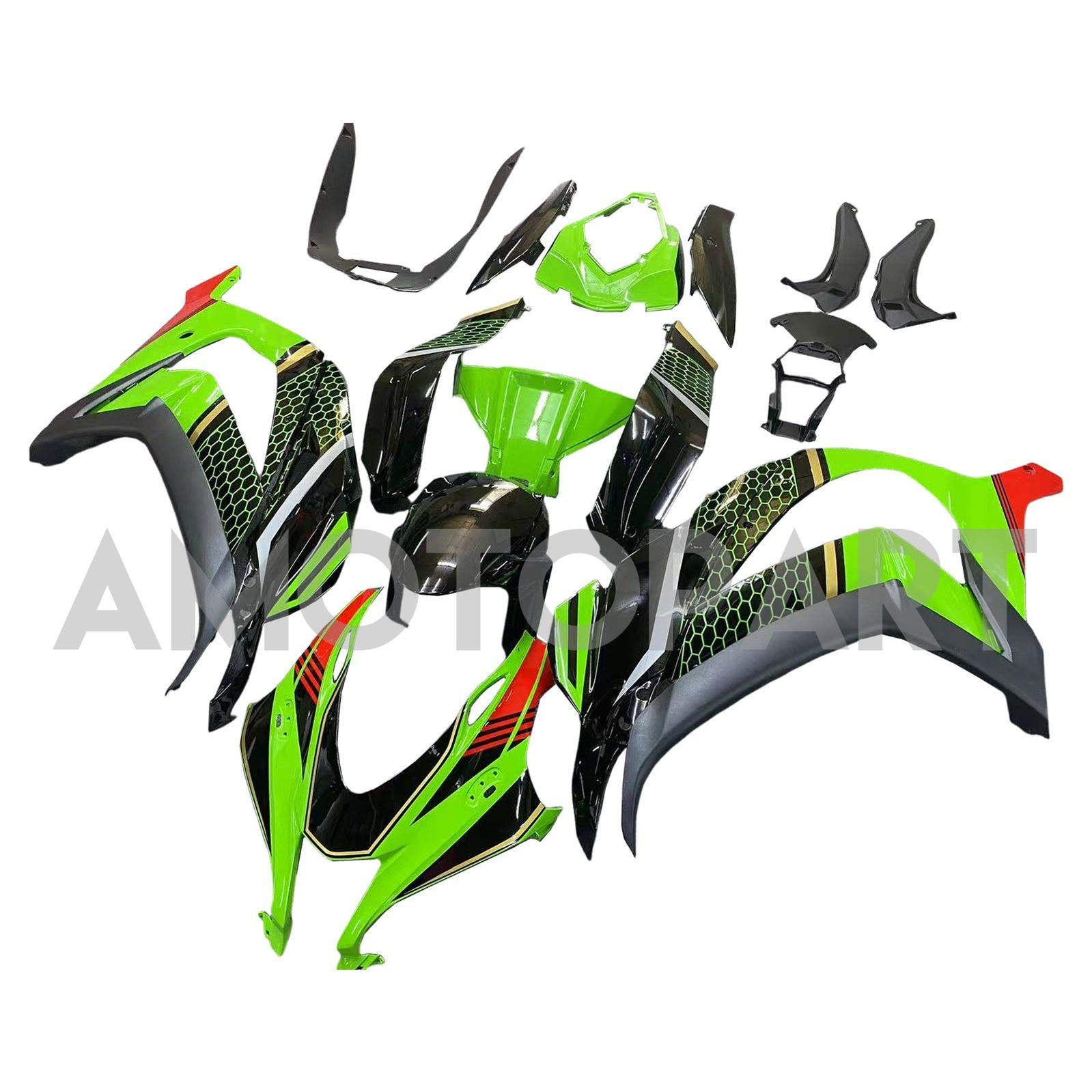 Amotopart Kawasaki 2016-2020 ZX10R Black&Green Style1 Fairing Kit