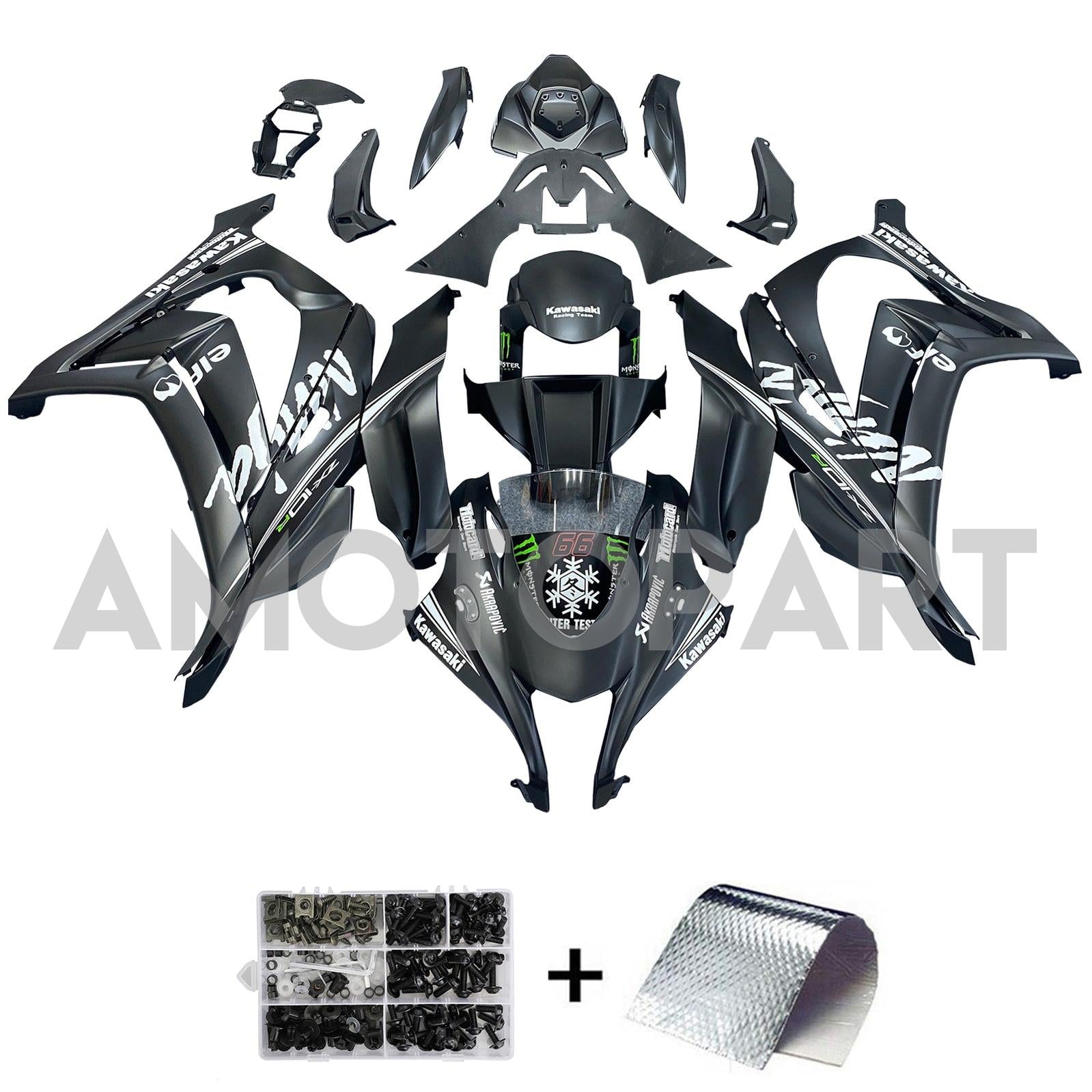 Amotopart Kawasaki 2016-2020 ZX10R Black Style3 Fairing Kit