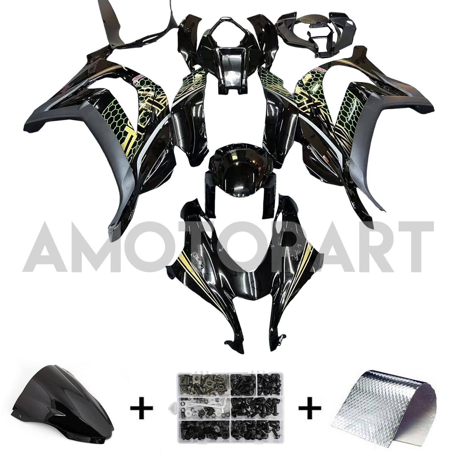 Amotopart Kawasaki ZX10R 2016-2020 Black&Green Style4 Fairing Kit