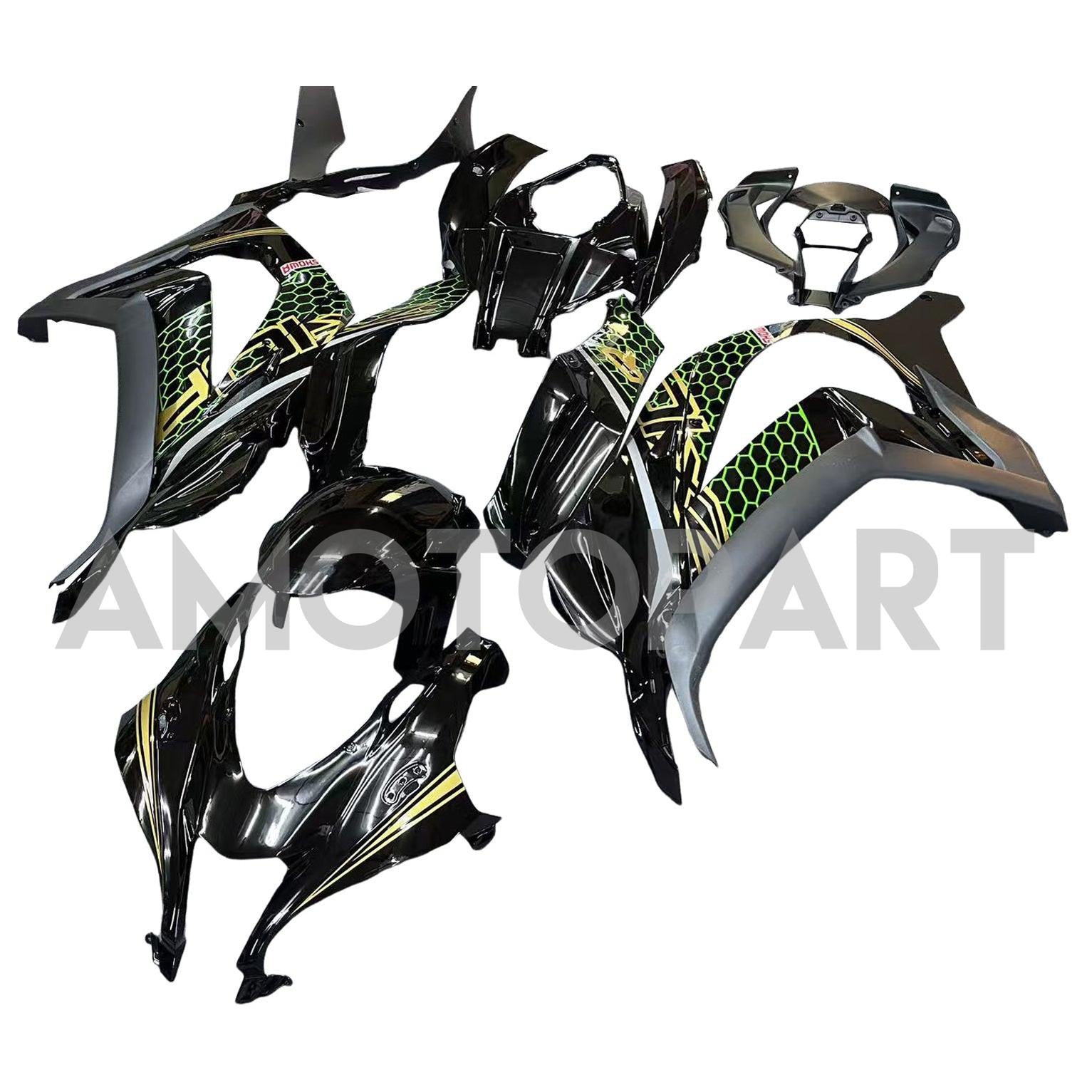 Amotopart Kawasaki ZX10R 2016-2020 Black&Green Style4 Fairing Kit