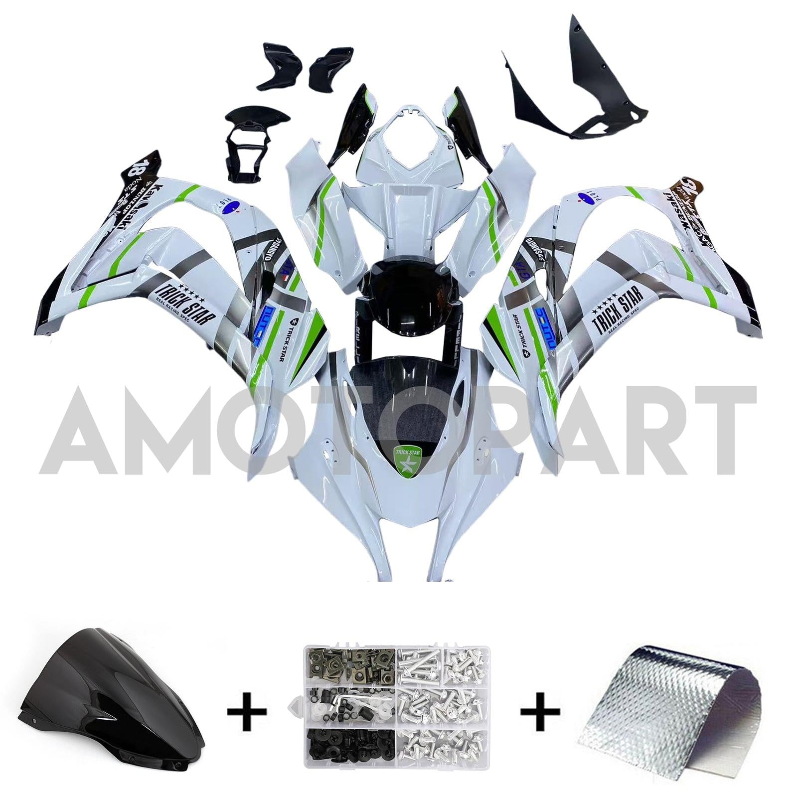 Amotopart Kawasaki ZX10R 2016-2020 White&Green Fairing Kit