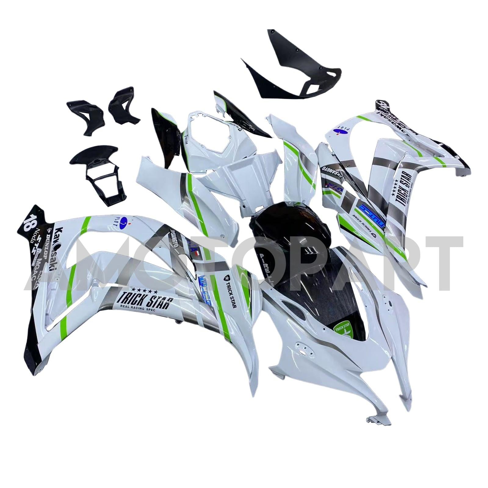 Amotopart Kawasaki ZX10R 2016-2020 White&Green Fairing Kit