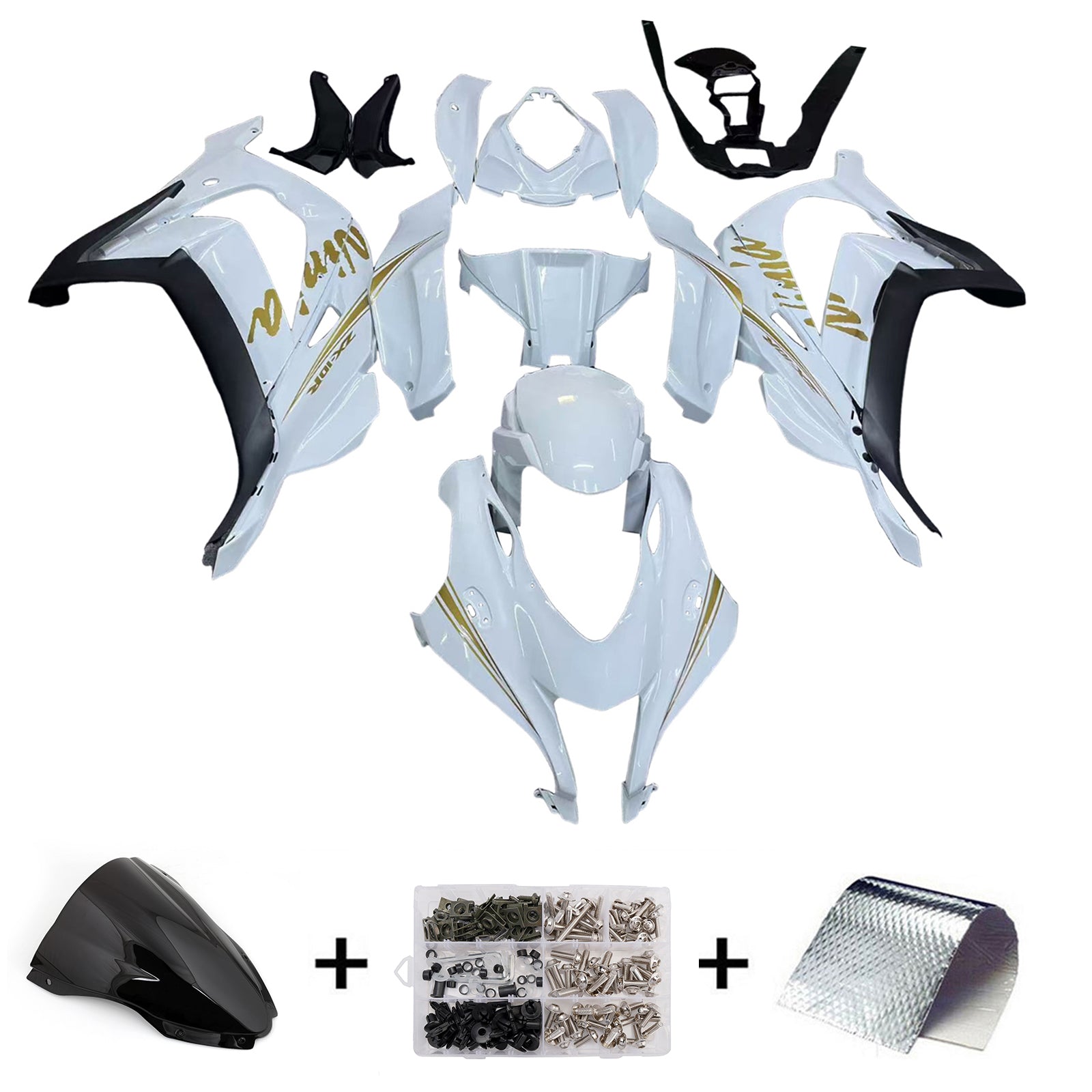 Amotopart Kawasaki ZX10R 2016-2020 White&Gold Fairing Kit