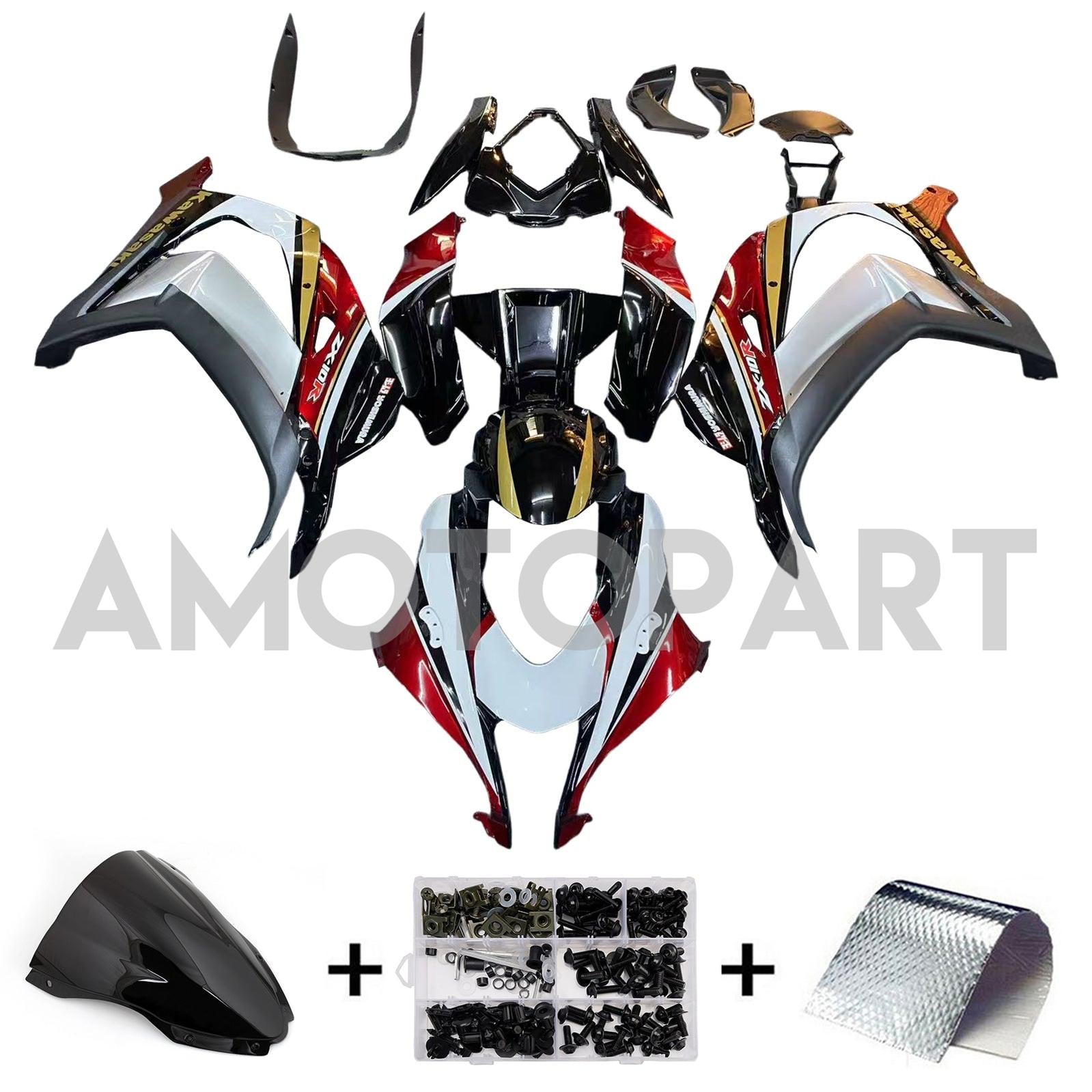 Amotopart Kawasaki ZX10R 2016-2020 Black&Red Fairing Kit