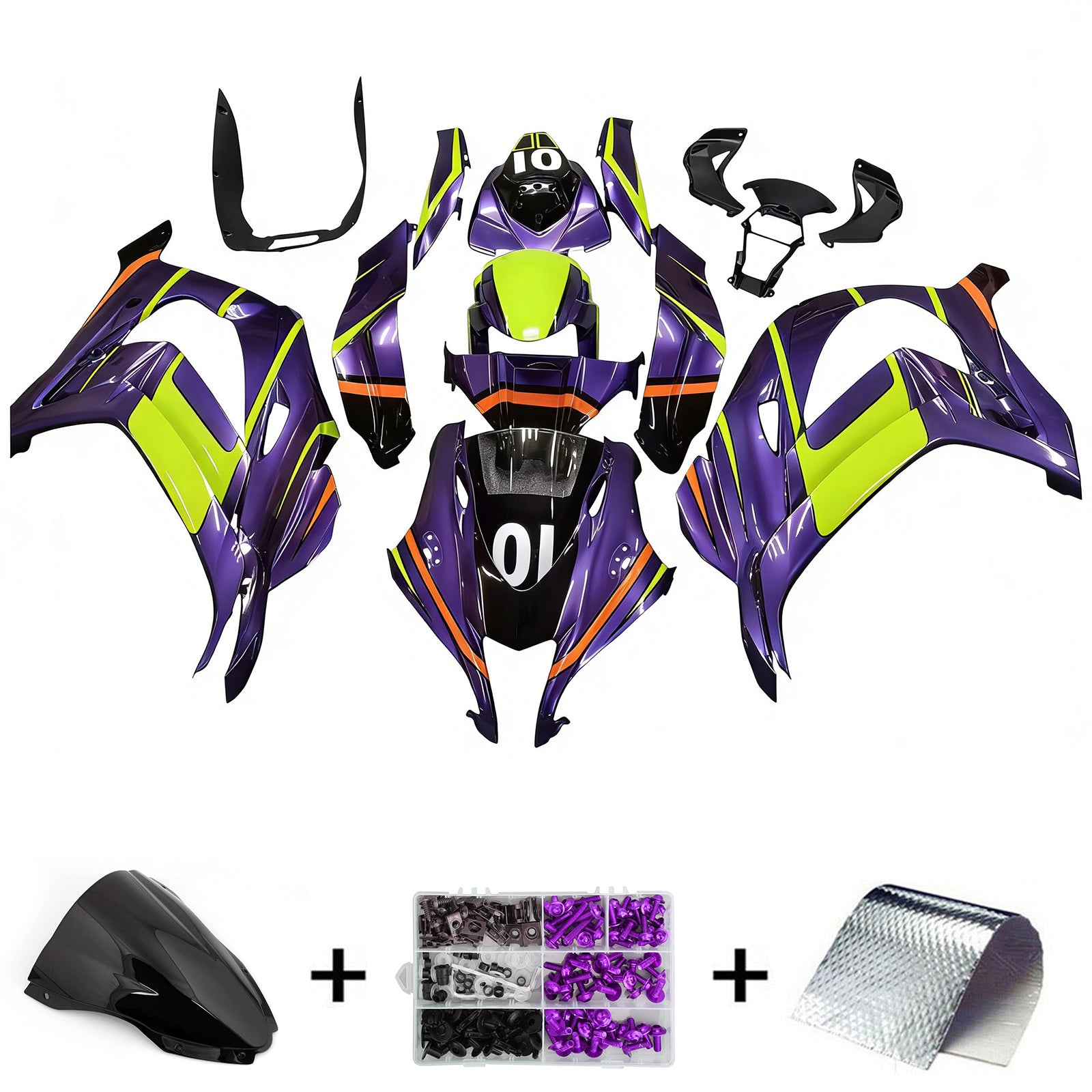 Amotopart Kawasaki ZX10R 2016-2020 Purple&Green Fairing Kit