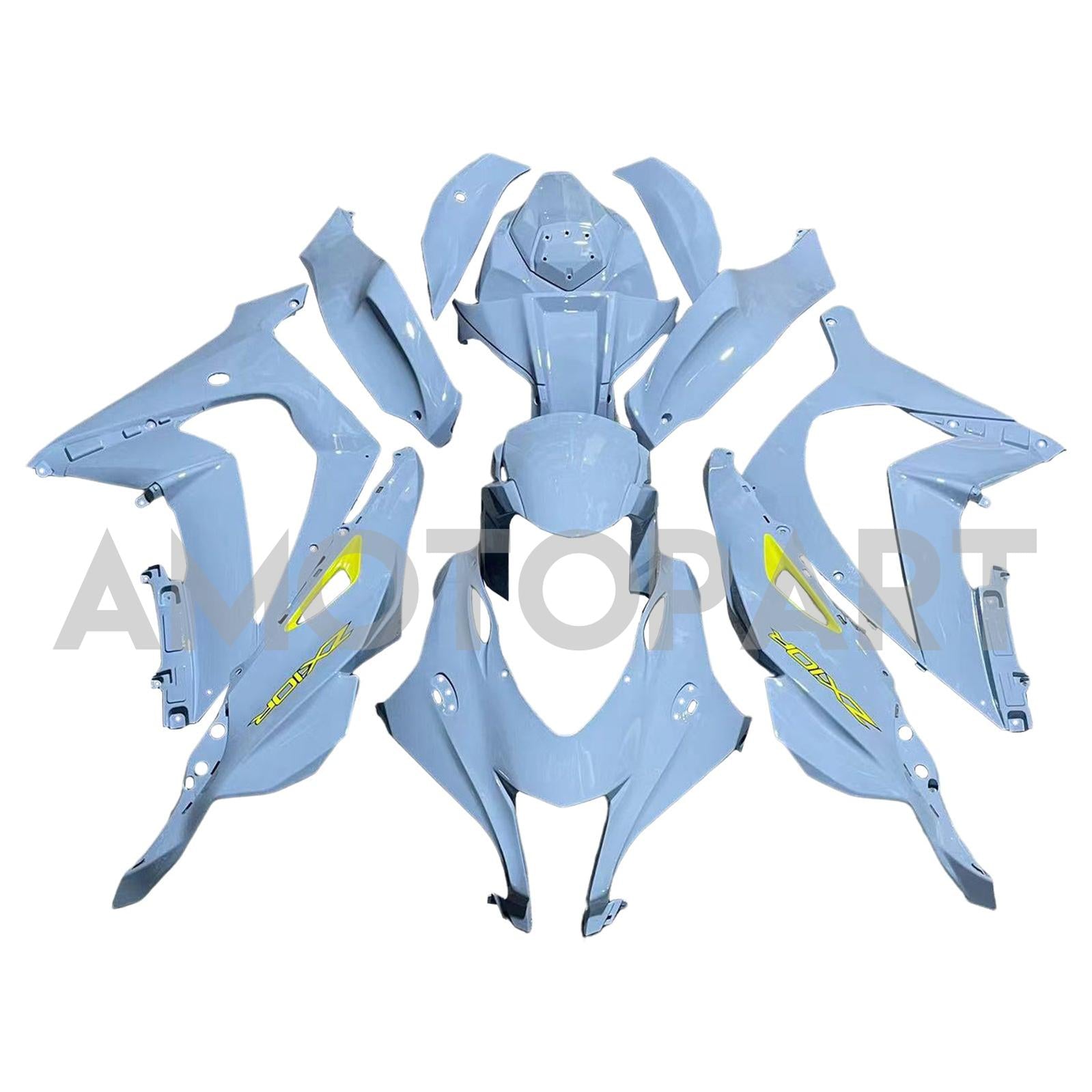 Amotopart 2016-2020 Kawasaki ZX10R Grey mix Blue with Yellow Fairing Kit