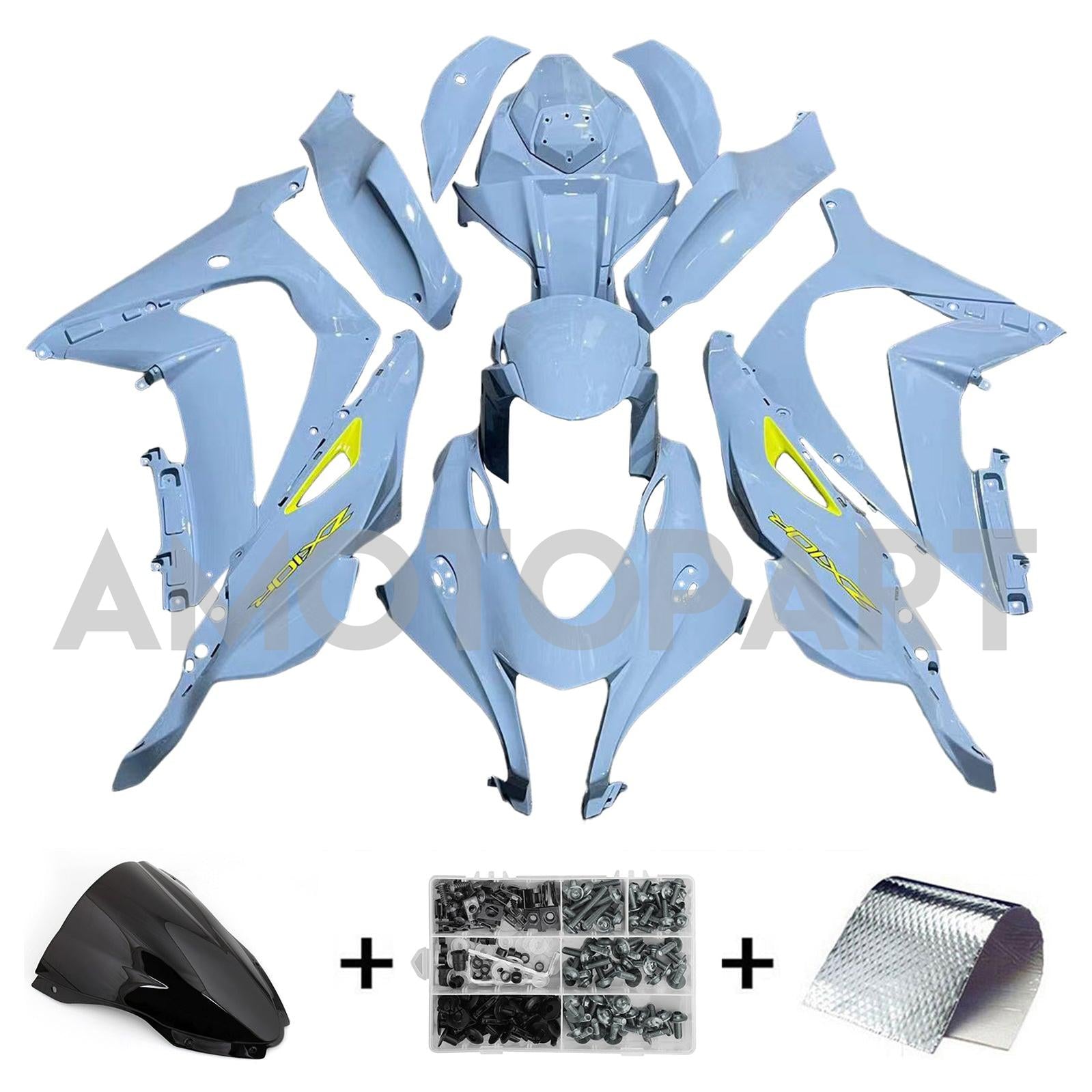 AMOTOPART 2016-2020 KAWASAKI ZX10R GRÅ Mix Blue With Yellow Fairing Kit