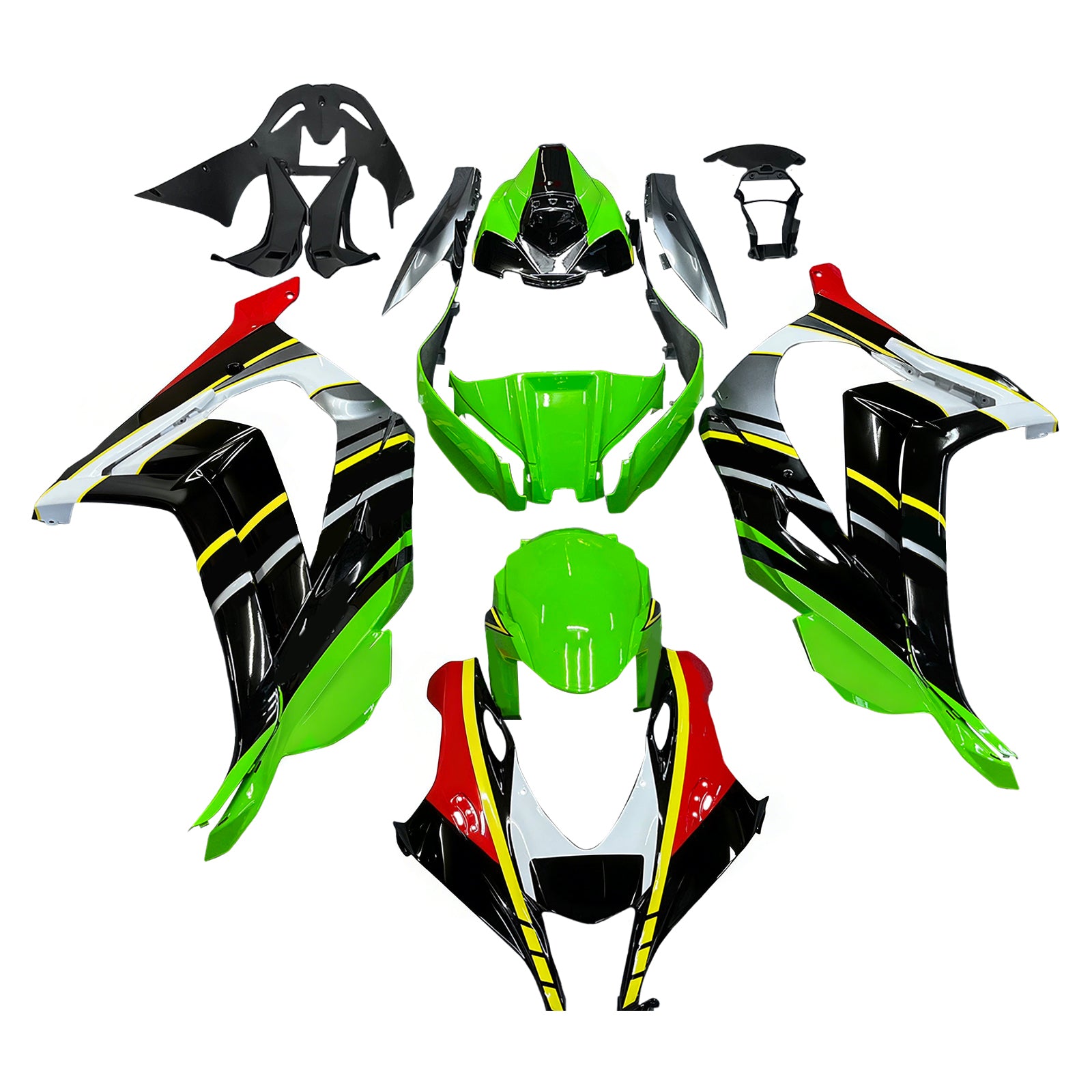 Amotopart 2016-2020 Kawasaki ZX10R ブラック&グリーン Style9 フェアリングキット