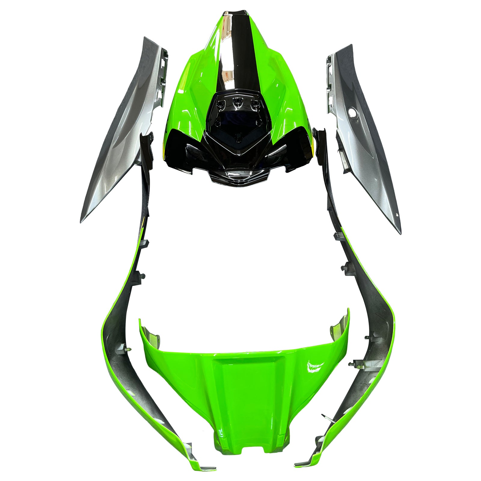 Amotopart 2016-2020 Kawasaki ZX10R ブラック&グリーン Style9 フェアリングキット