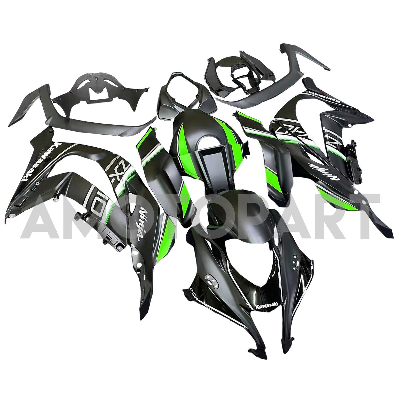 Amotopart 2016–2020 Kawasaki ZX10R, Schwarz&Grünes Style10 Verkleidungskit