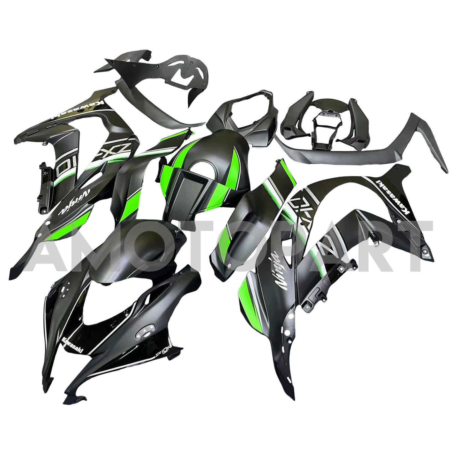 Amotopart 2016–2020 Kawasaki ZX10R, Schwarz&Grünes Style10 Verkleidungskit