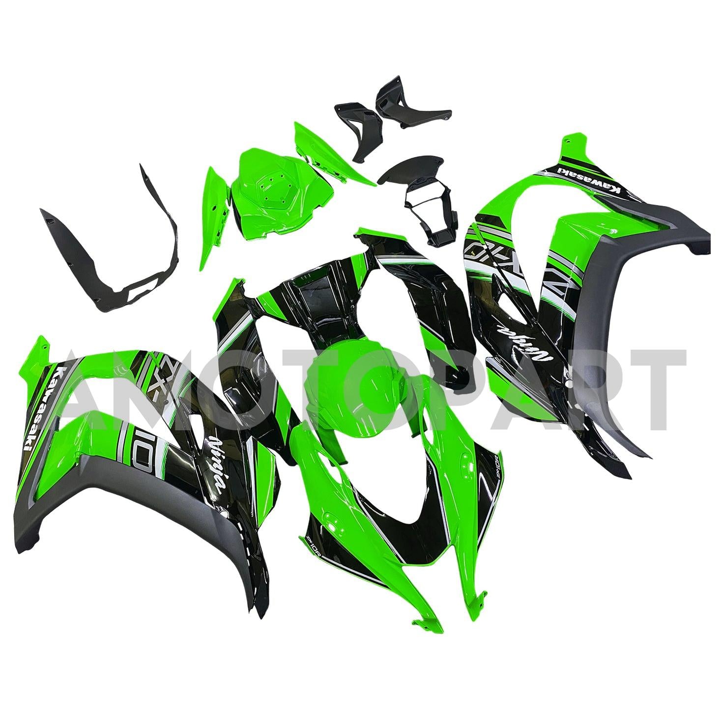 Amotopart 2016-2020 Kawasaki ZX10R ブラック&グリーン Style8 フェアリングキット
