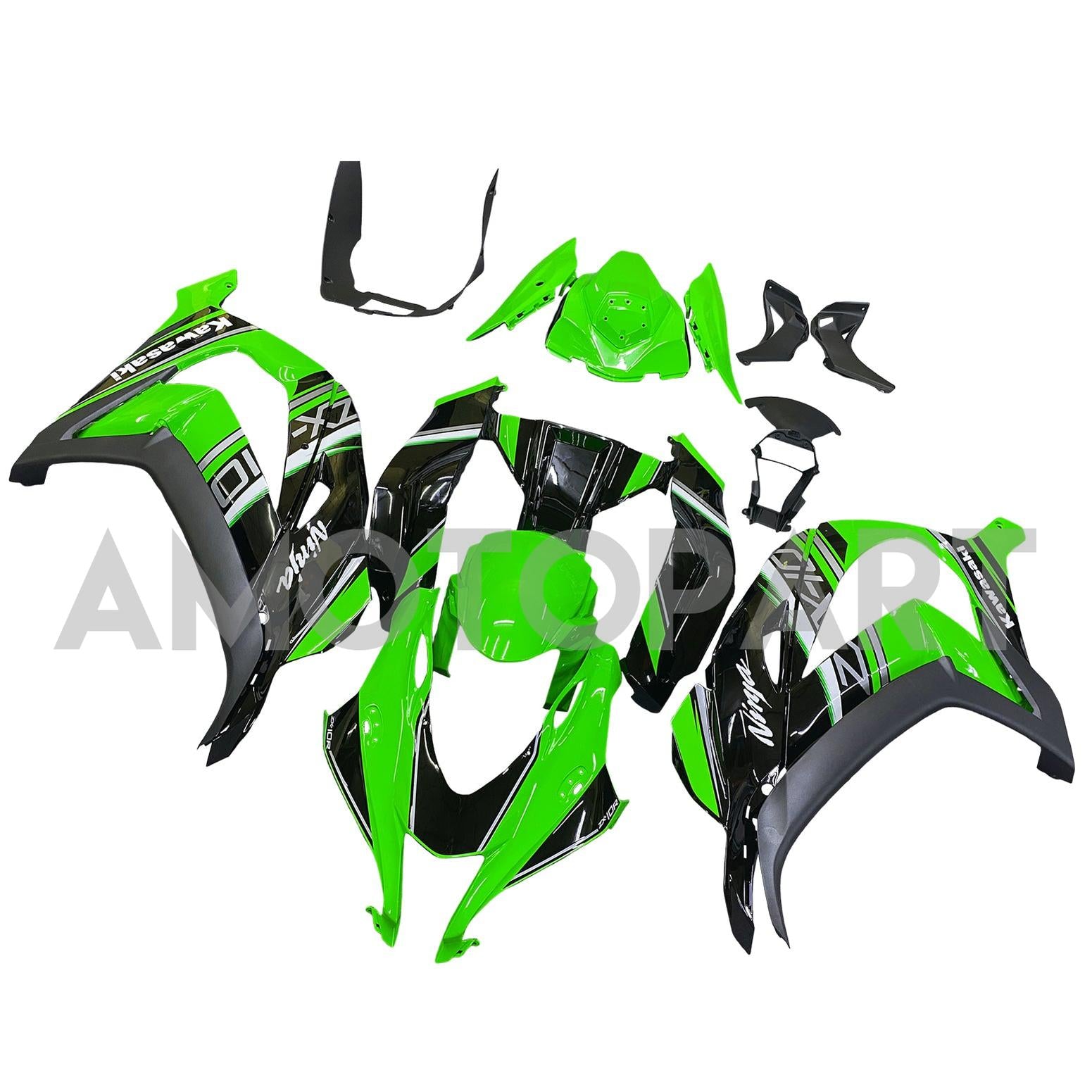 Amotopart 2016-2020 Kawasaki ZX10R ブラック&グリーン Style8 フェアリングキット