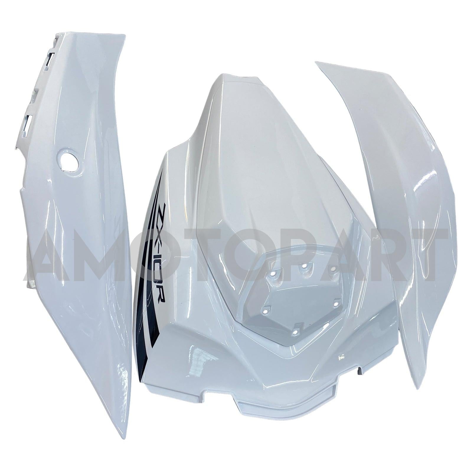 Amotopart 2016-2020 Kawasaki ZX10R White with Black Logo Fairing Kit